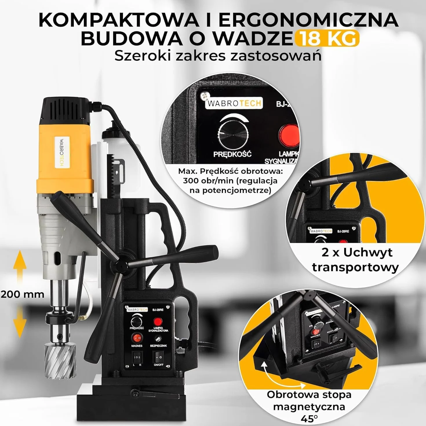 Wiertarka magnetyczna 2080W wiertarka rdzeniowa WABROTECH WT28RE (zestaw wielofunkcyjny)