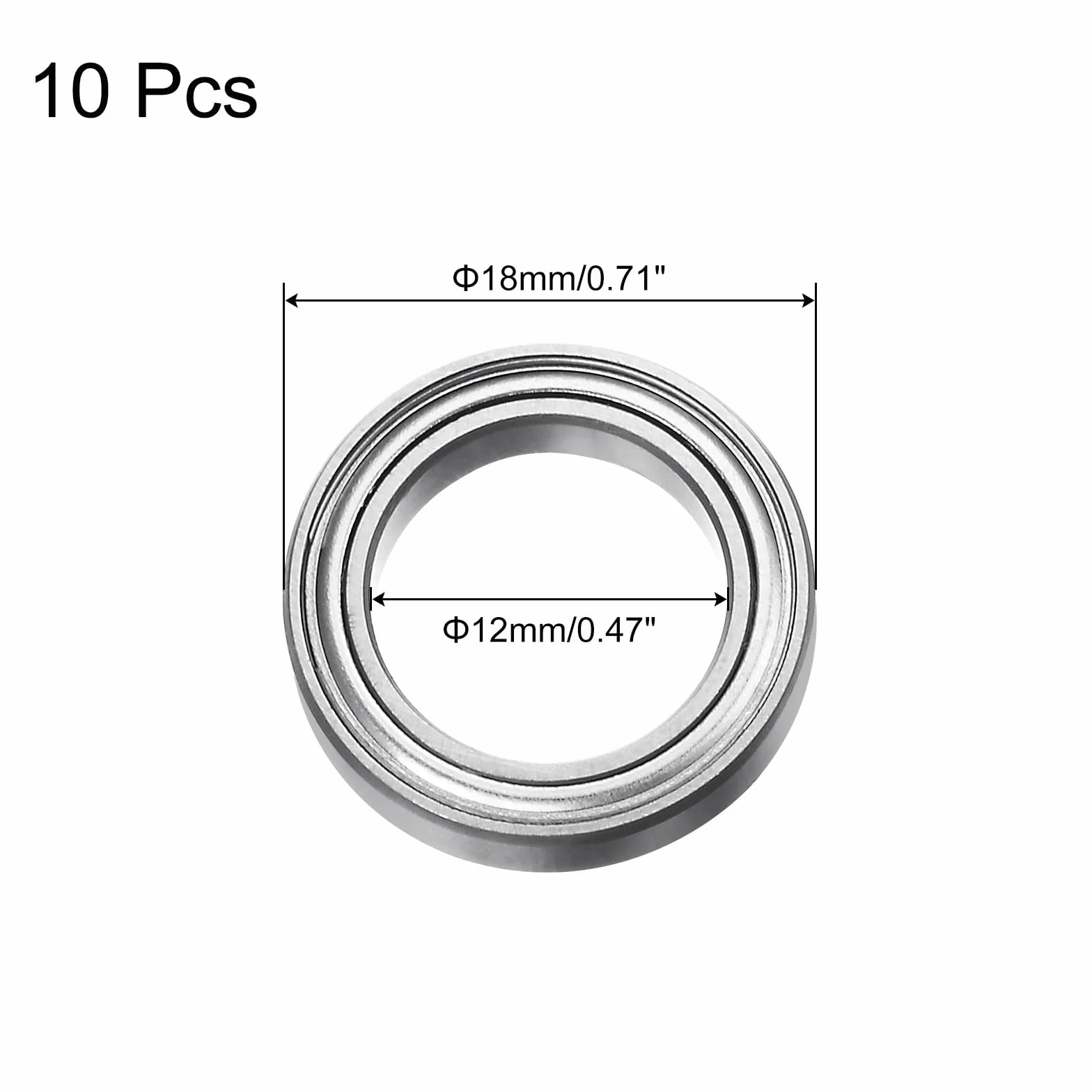 sourcing map 10 sztuk 6701ZZ łożyska kulkowe zwykłe, stal chromowana, podwójnie zabezpieczone metalem łożysko 12 mm x 18 mm x 4 mm