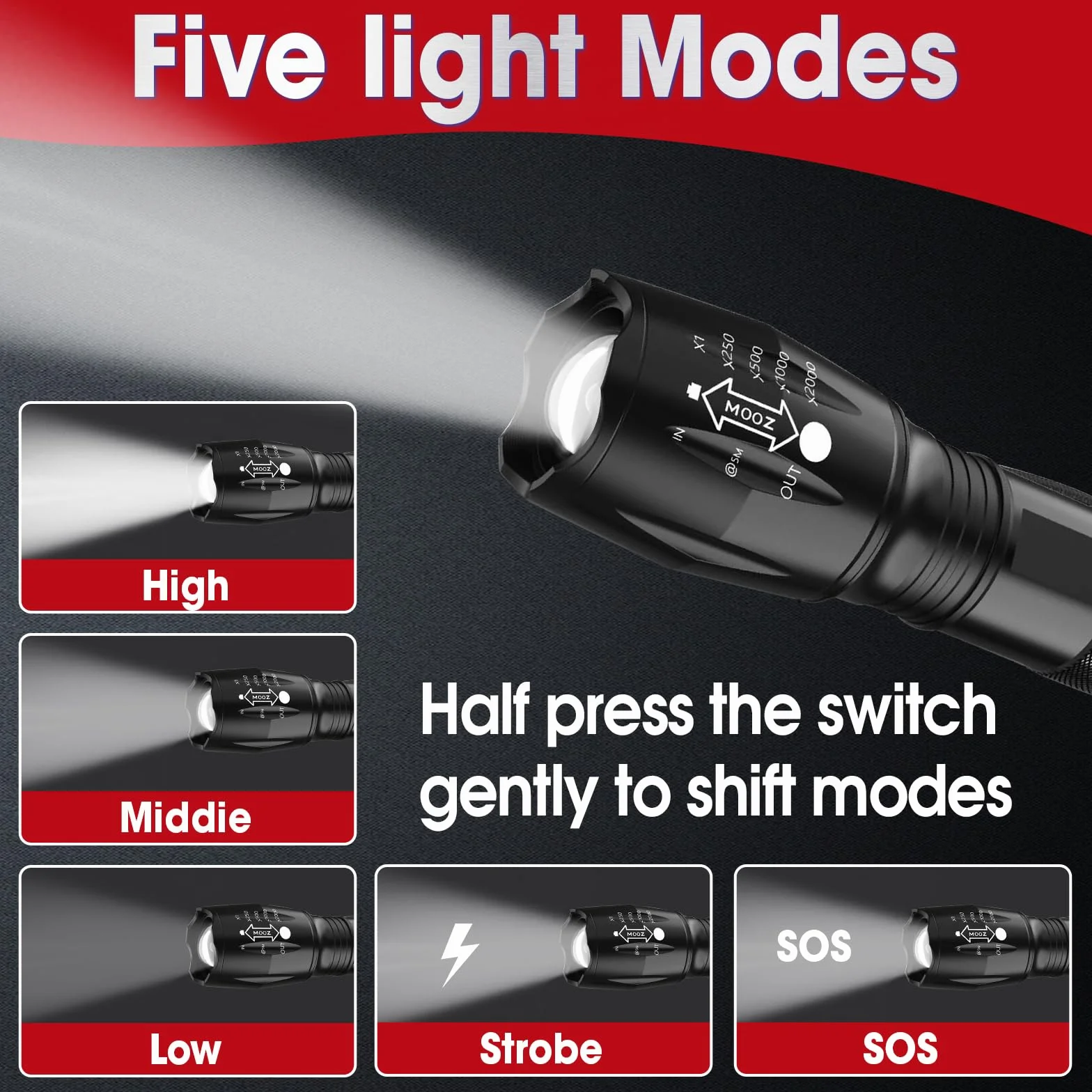 YesBes 7 sztuk małych latarek LED, wysokie lumeny, taktyczna latarka z 5 trybami, wodoodporna latarka błyskowa z możliwością powiększenia, mała latarka na kemping, do domu, na polowanie, kemping