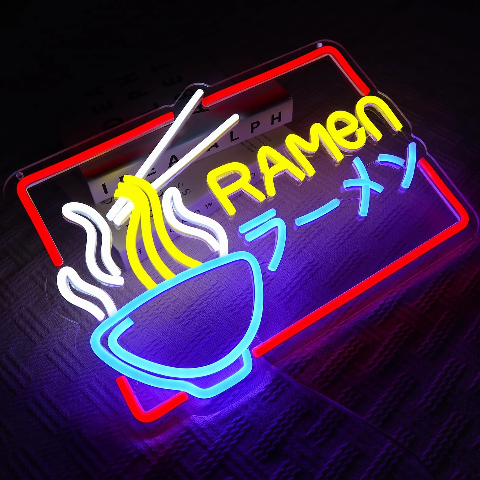 Ramen neonowy szyld kolorowy LED, neonowy szyld ścienny, neonowy makaron, tabliczka LED, do sklepu, kuchni, baru z przekąskami, salonu, jadalni, brunchu, na imprezę, do domu, sklepu, jako