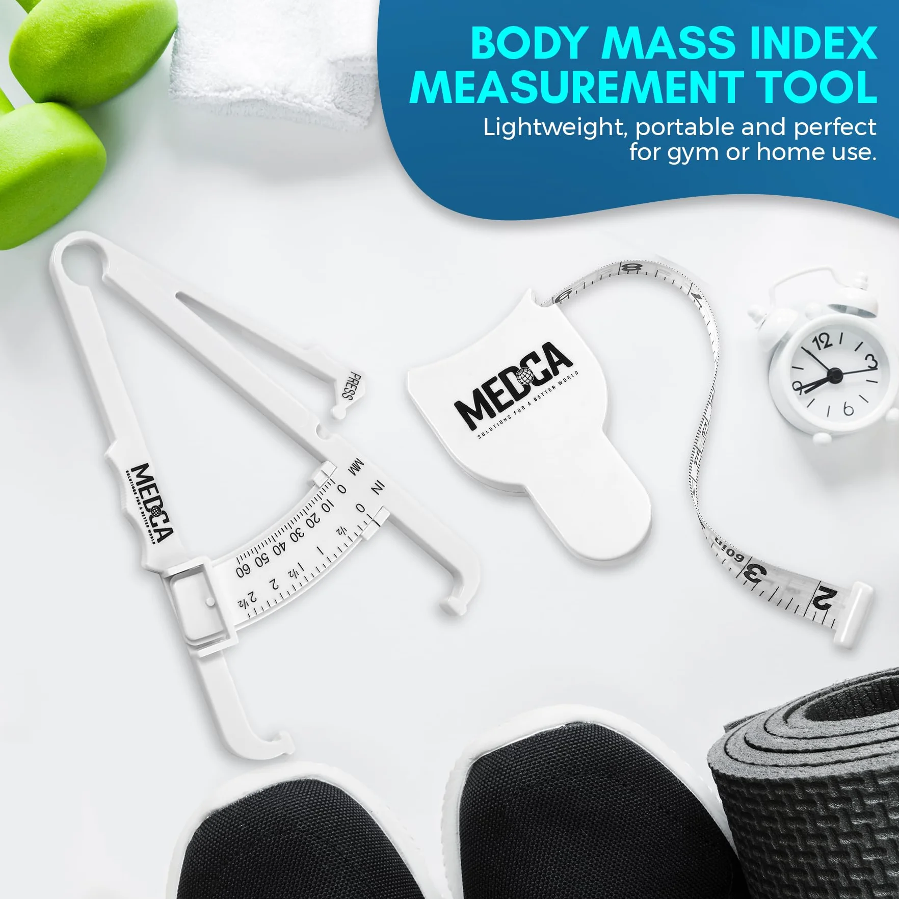 Body Fat Caliper and Measuring Tape for Accurately Measuring BMI Skin Fold Fitness (White)