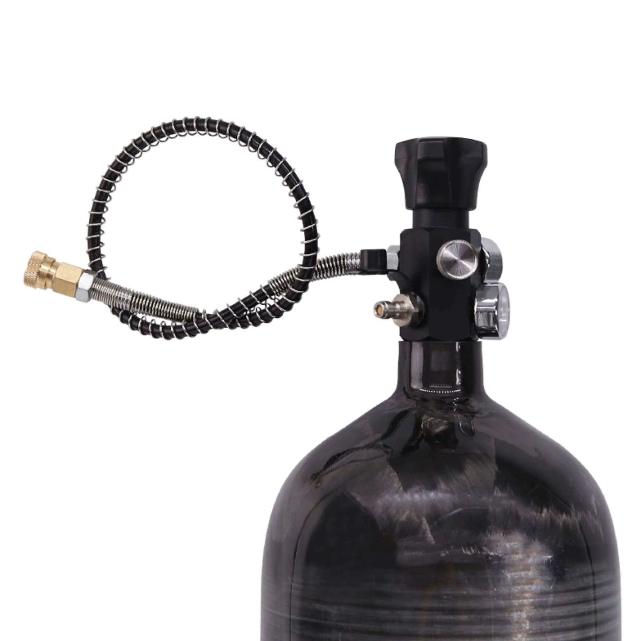 TUXING Zbiornik powietrza z włókna węglowego 6,8 l, 300 bar (pusta butelka), stacja napełniania paintballem z dwoma manometrami do węża wysokociśnieniowego 24", M18 x 1,5, zawierający żelazo