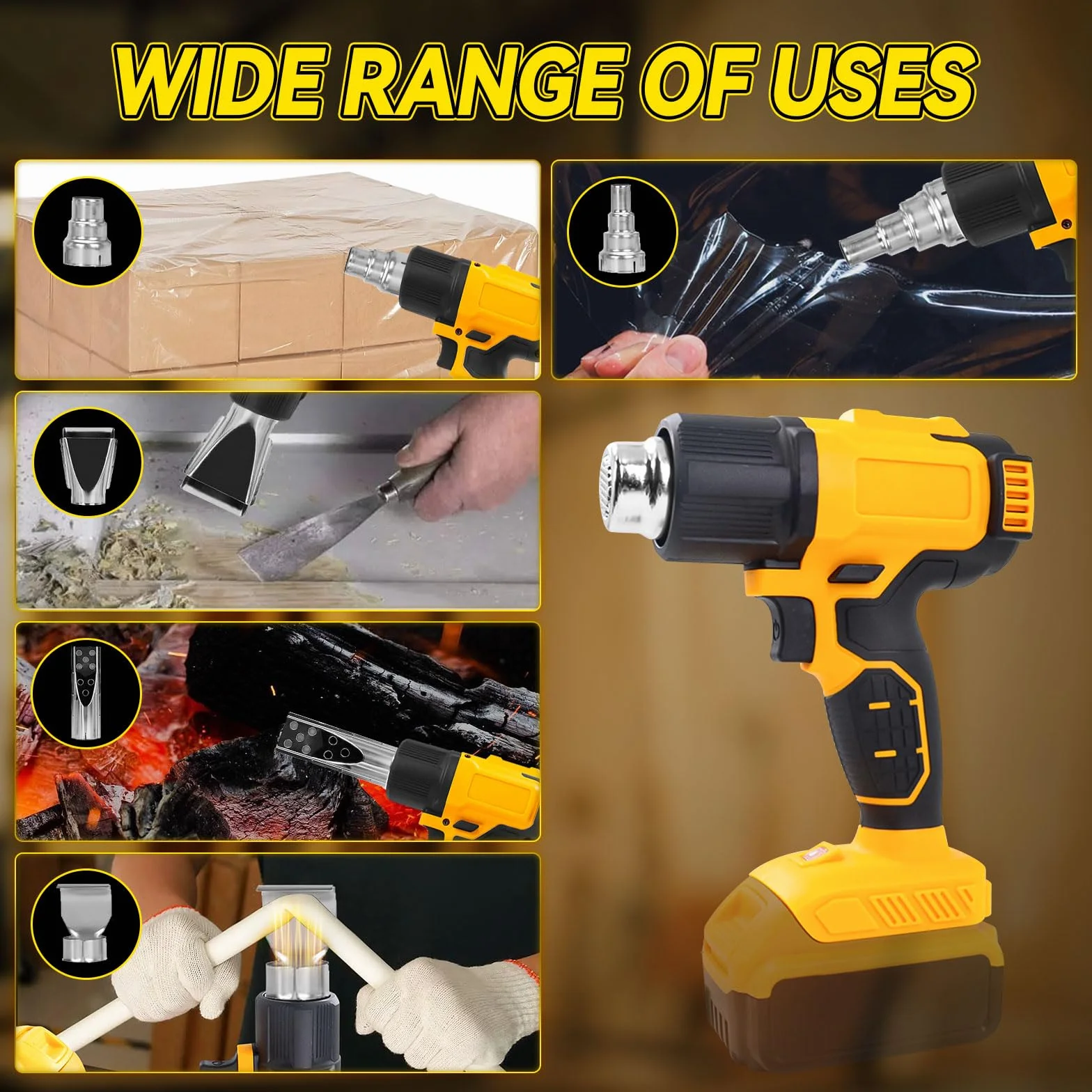 Bezprzewodowa opalarka do baterii DEWALT 20 V, bezprzewodowy pistolet na gorące powietrze z 5 dyszami, ustawienia 2-temperaturowe maks. 550°C, do rur termokurczliwych, folii winylowych, rzemiosła