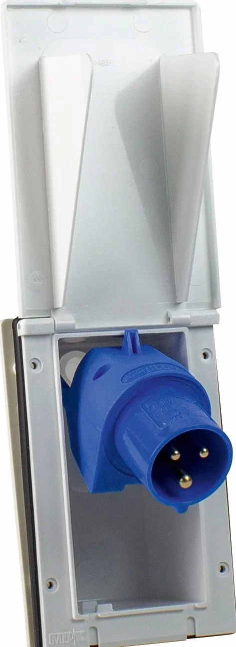 as - Schwabe 61463 CEE Wtyczka Zasilająca Caravan z Pokrywą Na Zawiasach, IP44, 230 V/16 A/3-Pinowe, Biały