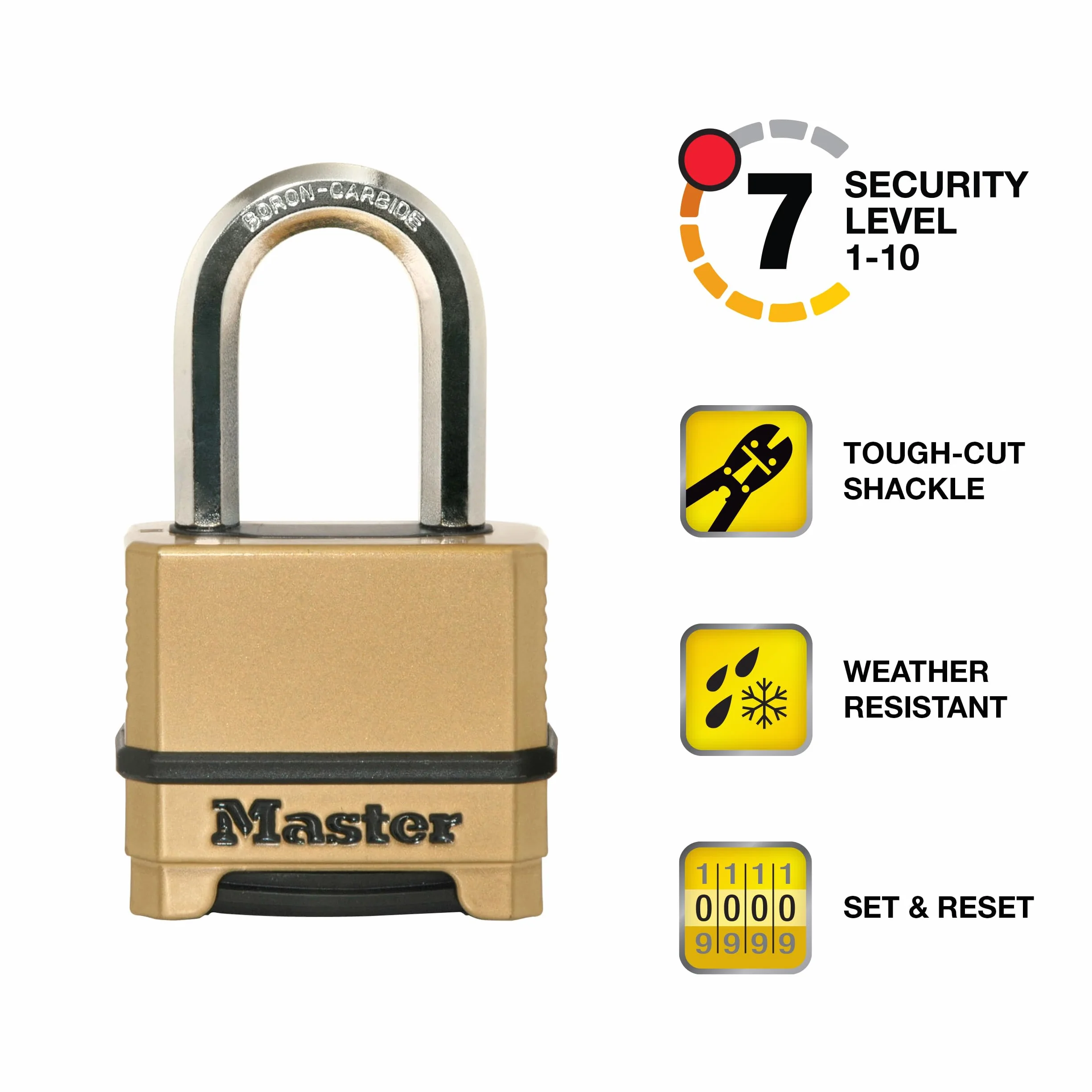 Master Lock M175XDLF Solidny zamek szyfrowy na zewnątrz mosiężne wykończenie szekla 3,8 cm