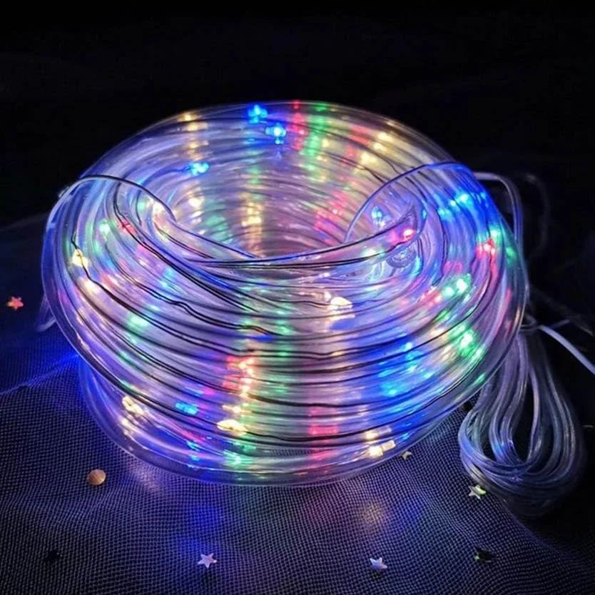 Łańcuch świetlny - rura niskiego napięcia Φ5 mm, RGBY, 5 m, IP44, 50 diod LED, 3,6 W, 220-240 V, 8 funkcji, pamięć i timer.