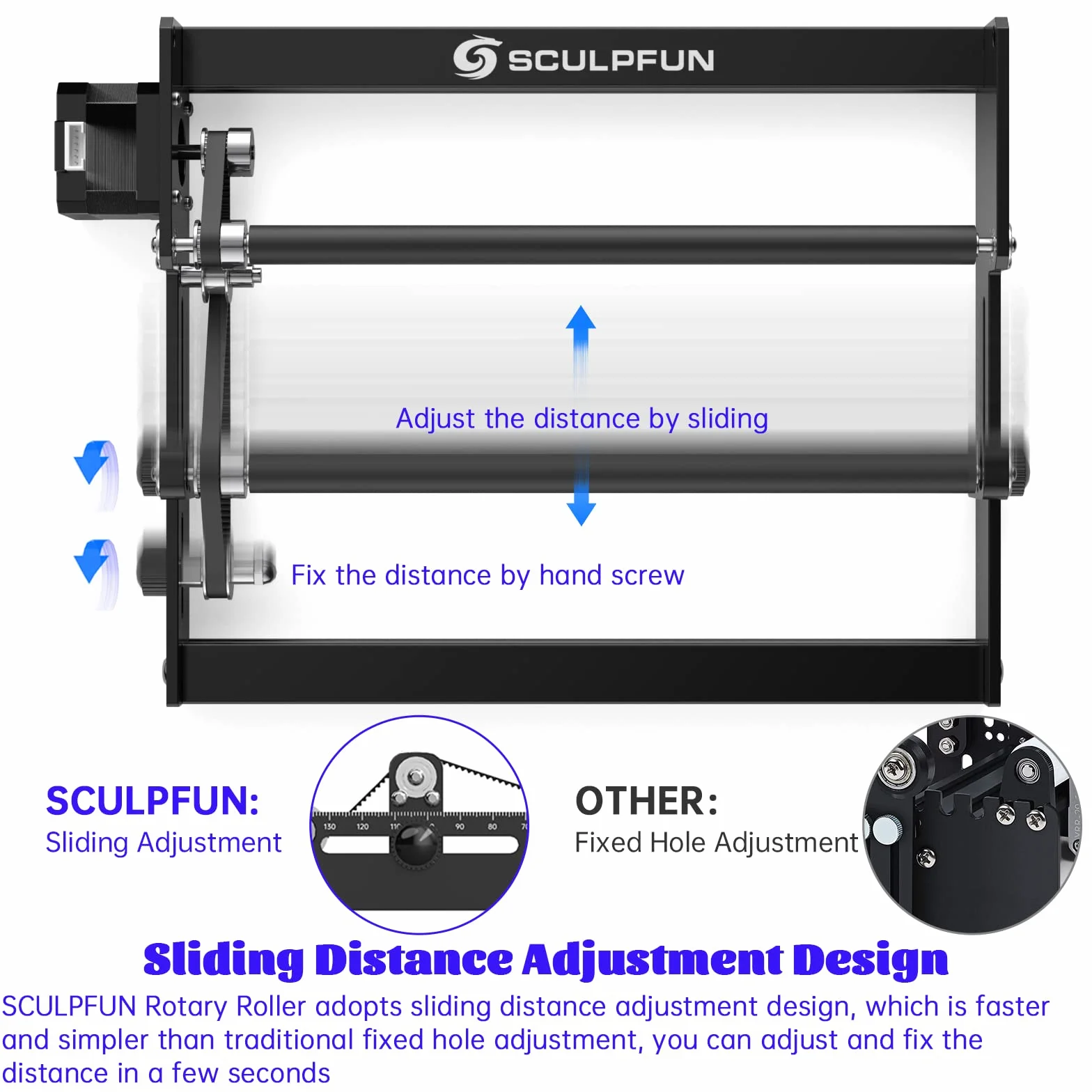 SCULPFUN Wałek rotacyjny laserowy, moduł rotacyjny osi Y, laserowa nasadka obrotowa 360° do grawerowania obiektów cylindrycznych, kompatybilna z większością maszyn do grawerowania laserowego na rynku