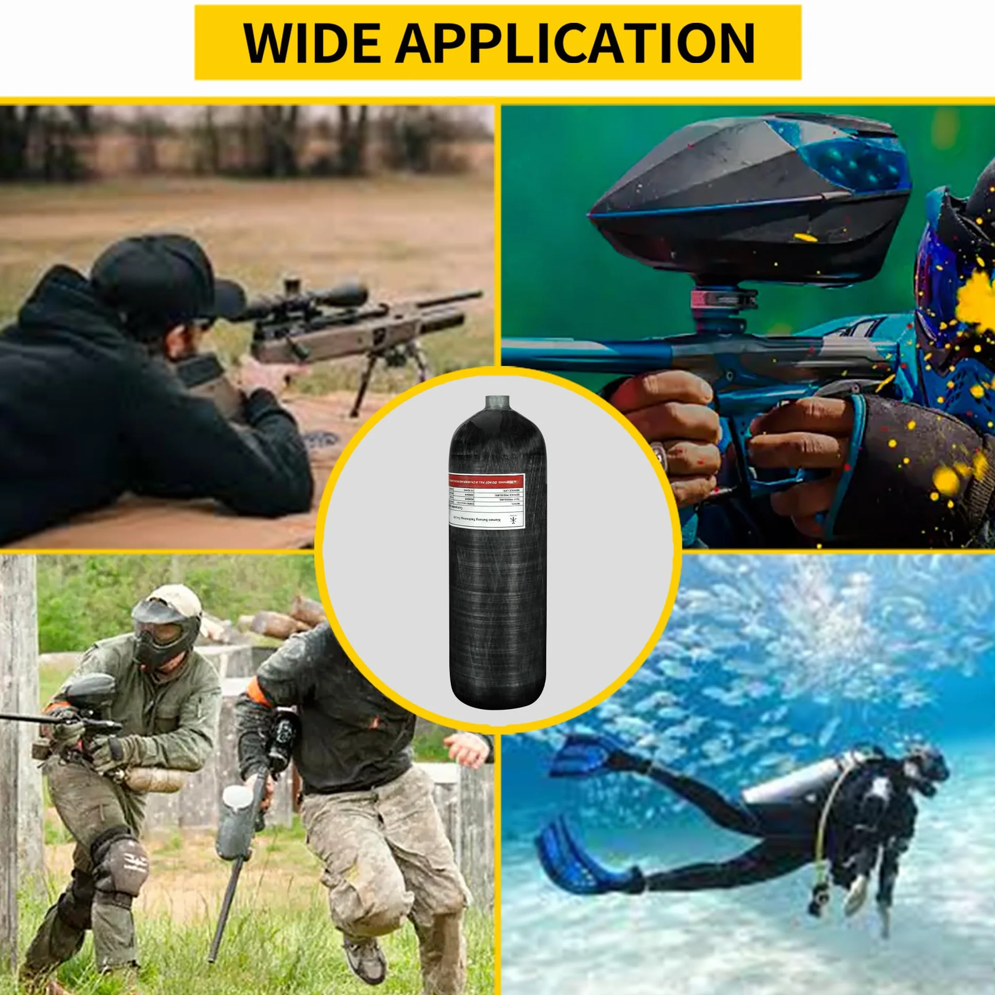 TUXING Zbiornik powietrza z włókna węglowego 6,8 l, 300 bar (pusta butelka), stacja napełniania paintballem z dwoma manometrami do węża wysokociśnieniowego 24", M18 x 1,5, zawierający żelazo