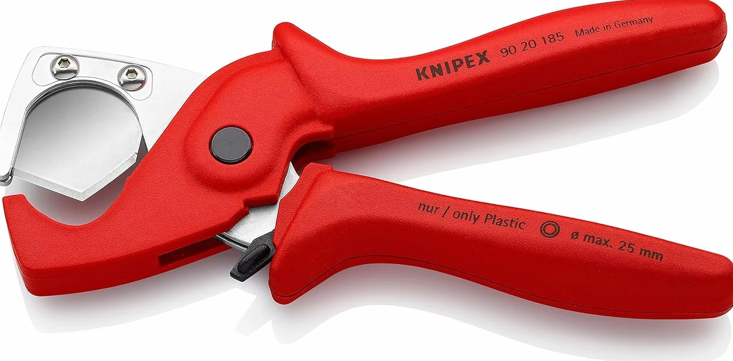 KNIPEX PlastiCut Obcinak do węży i rur ochronnych w opakowaniu z zawieszką z wytrzymałego, wzmacnianego włóknem szklanym tworzywa, 90 20 185 SB