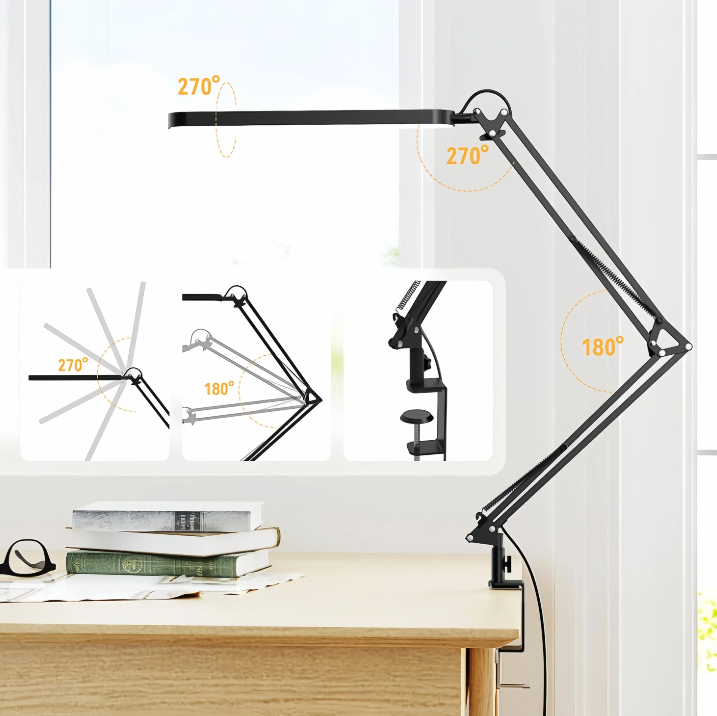 Lampa Biurkowa SKYLEO - LED Lampy na Biurko - 5 Trybów Kolorów X 11 Poziomów Jasności - Regulowane Ramię Obrotowe - Timer i Funkcja Pamięci - Lampa Studyjna 12 W - Czarna