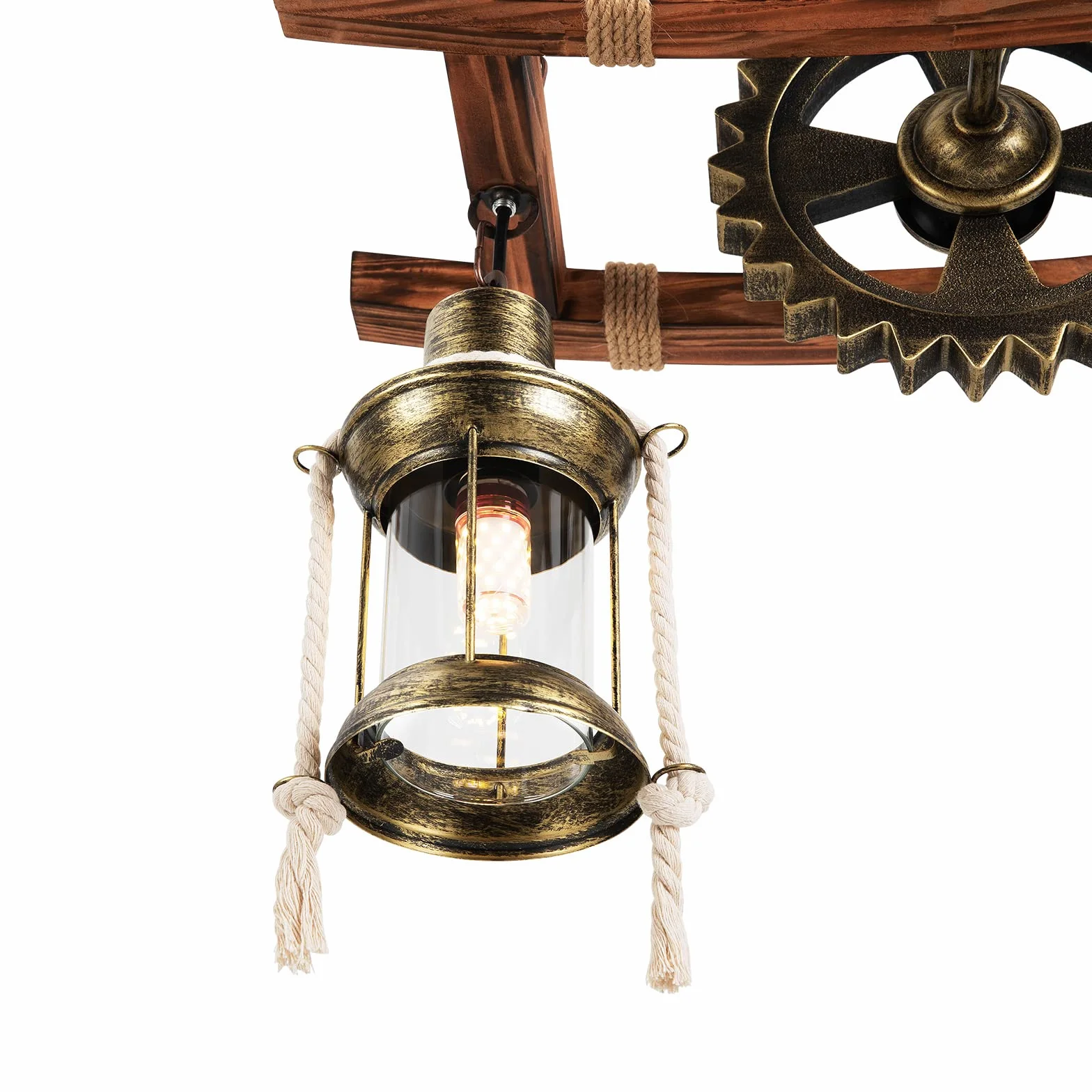 Lampa wisząca w stylu vintage, drewno, industrialny design, retro lampa wisząca z 2 płomieniami, lampa sufitowa E27, styl industrialny, lampa sufitowa do salonu, sypialni, kuchni, kawiarni i