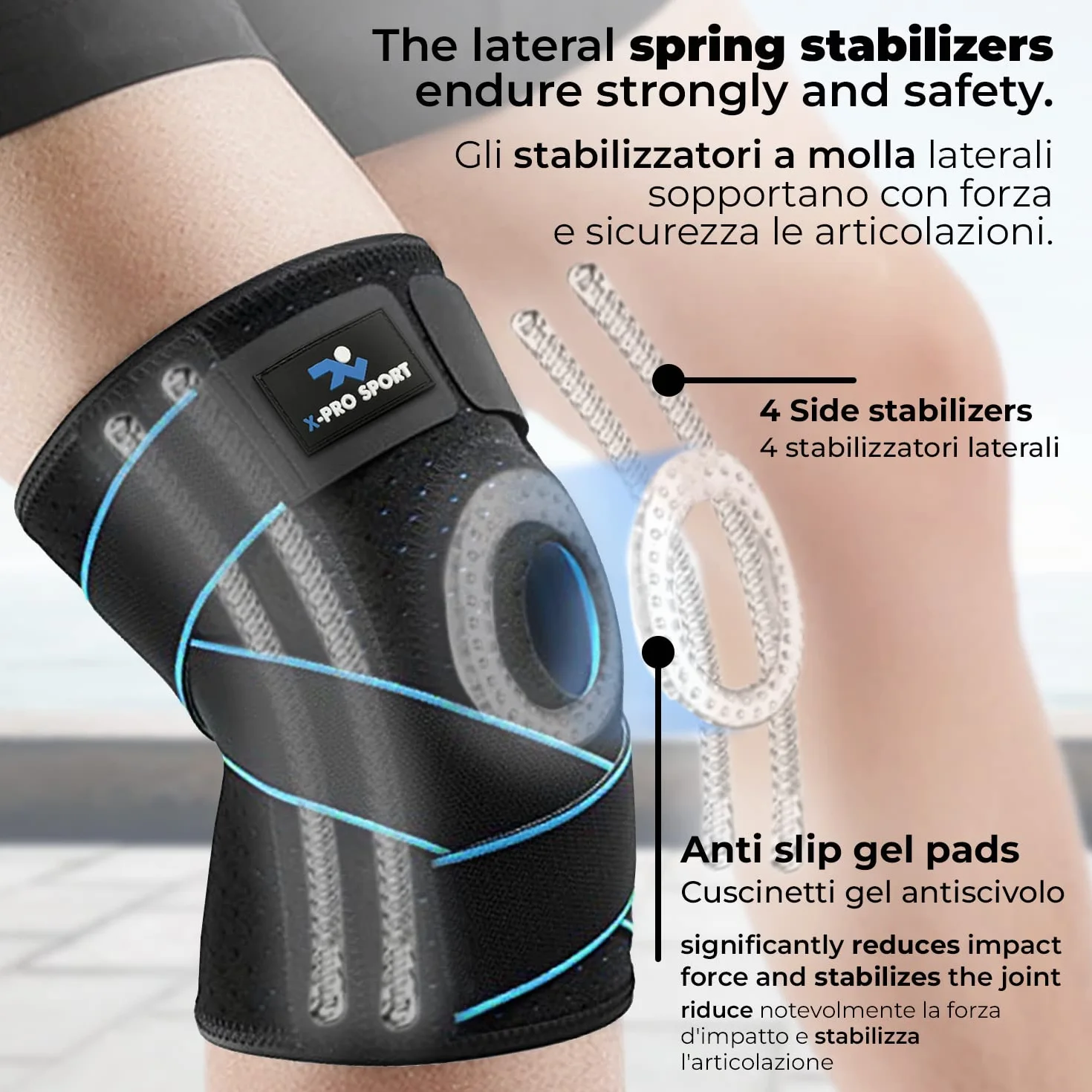 Orteza na kolano X-Pro Sport ze stabilizatorem bocznym i regulowanym stabilizatorem rzepki