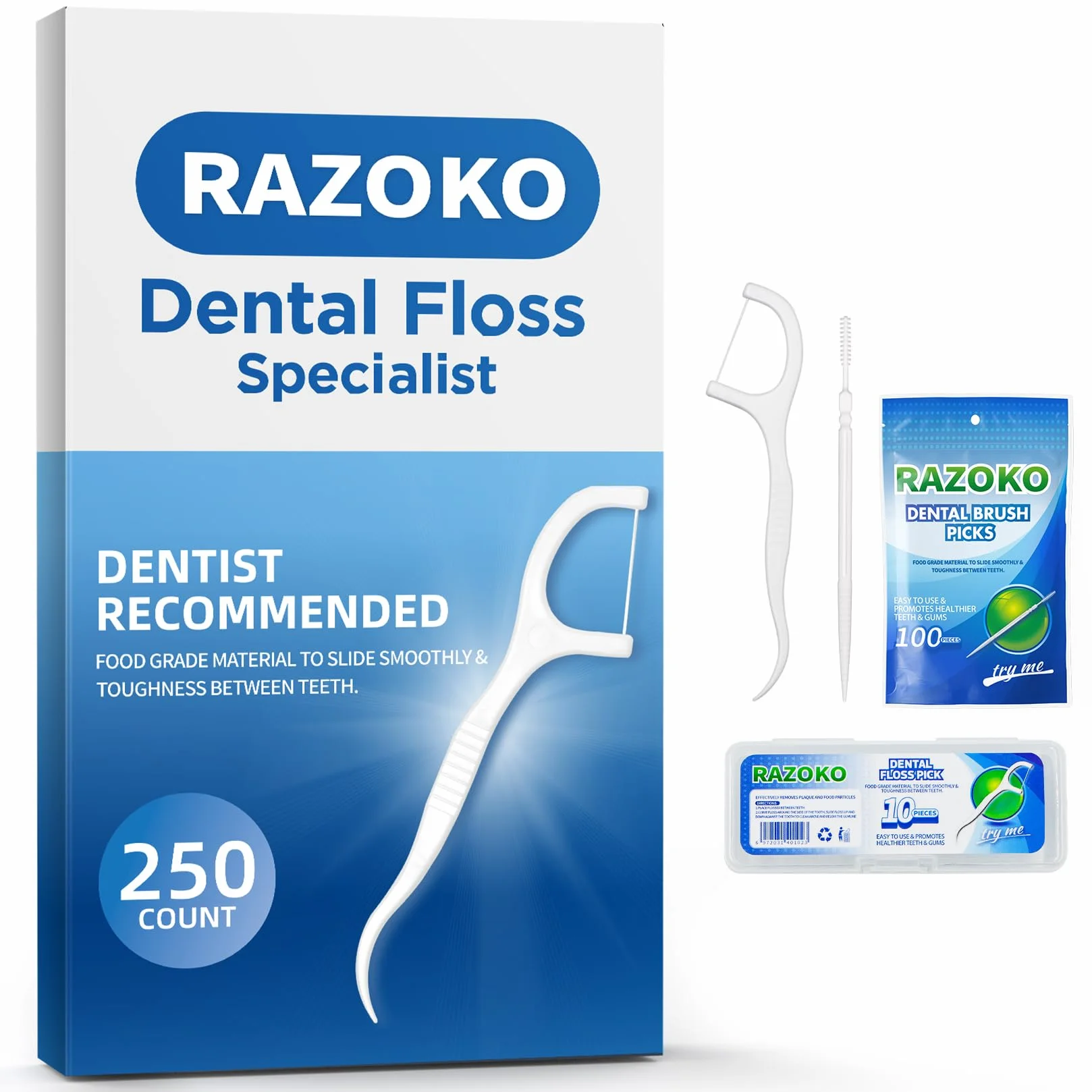 Dental Floss Picks wykałaczki o dużej sile ciągnącej, profesjonalne czyszczenie, jednorazowe opakowanie uzupełniające (250 sztuk)