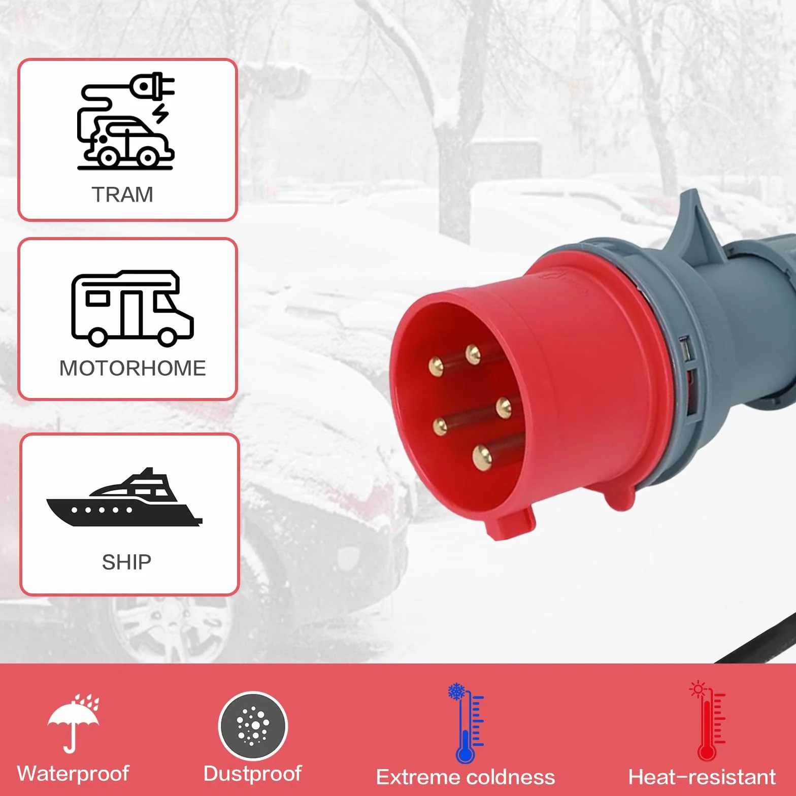 CEE Adapter rozdzielacz prądu 400 V, 16 A, wtyczka na 3 x 230 V, kabel przedłużający z wtyczką ze stykiem ochronnym i pokrywą na zawiasach, przewód adaptera CEE do zastosowań przemysłowych, przyczep