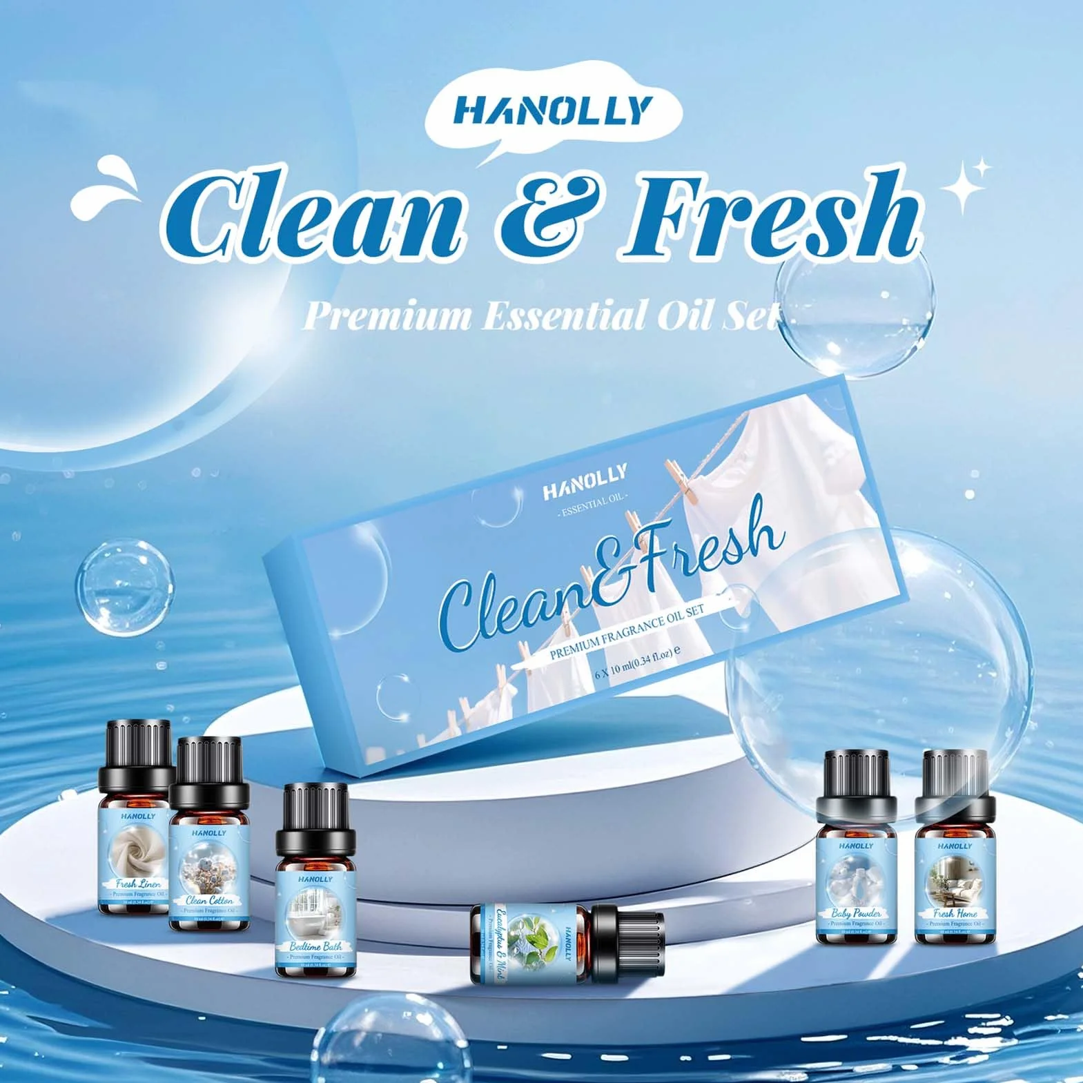 Hanolly Zestaw Olejków Eterycznych Do Prania 6 x 10 ml Naturalne Czyste Olejki Zapachowe