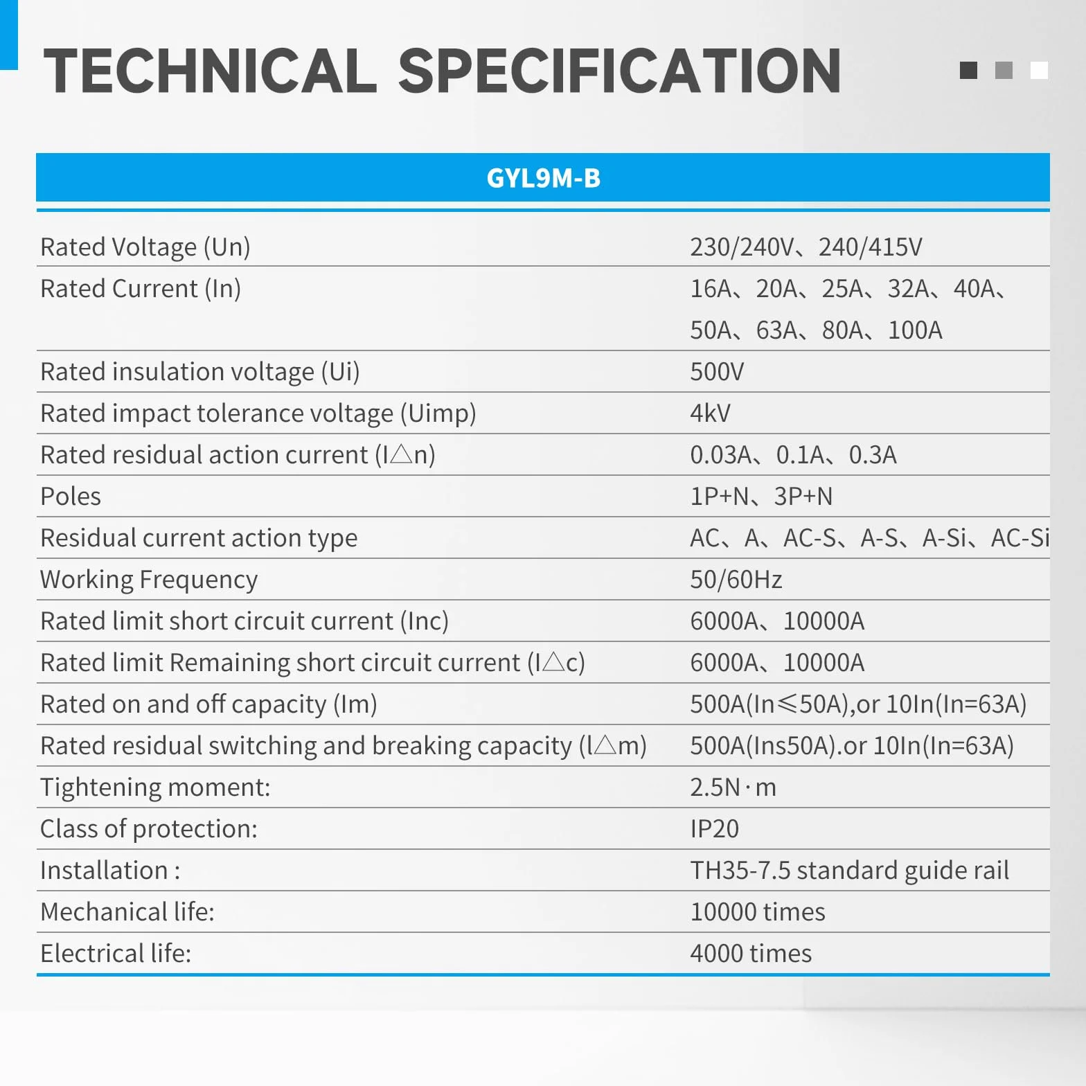 GEYA Elektromagnetyczny wyłącznik różnicowo-prądowy różnicowy, wyłącznik bezpieczeństwa(Type B-2P-40A-0.03A)