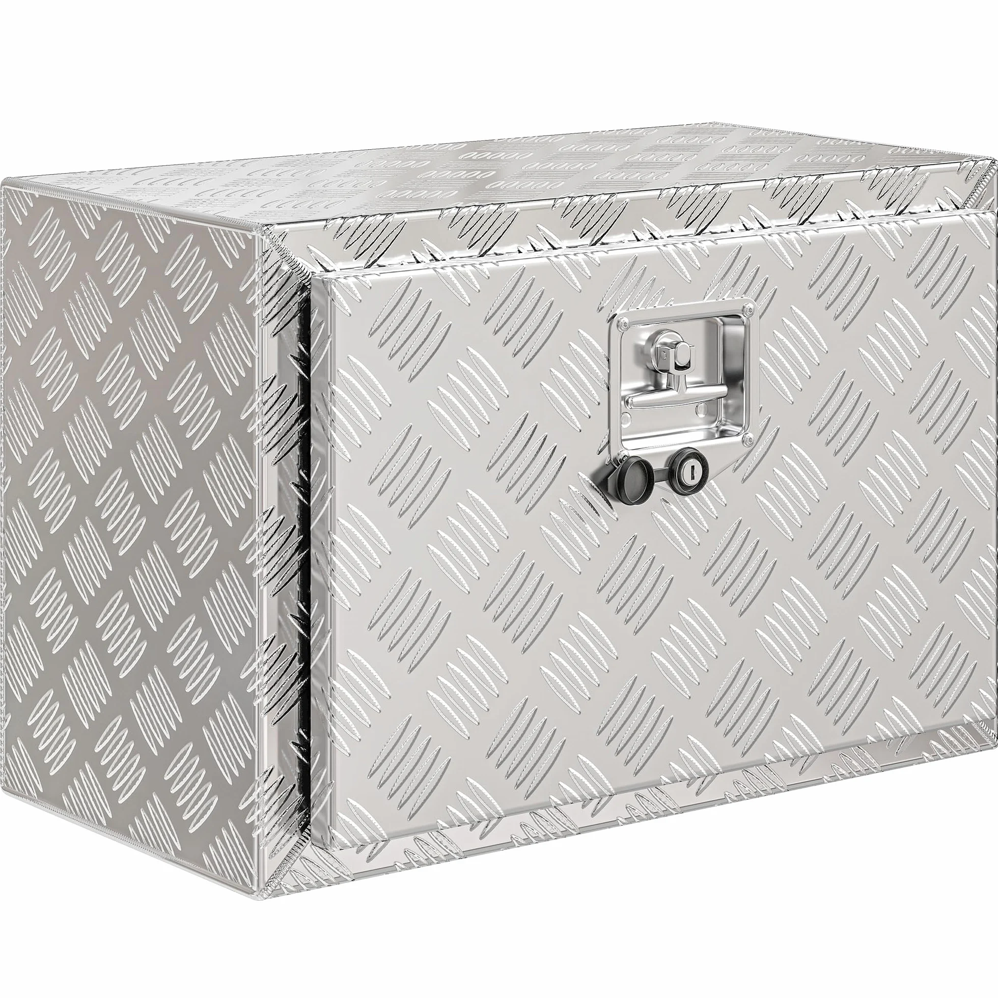 HOMCOM Aluminiowa skrzynka narzędziowa do ciężarówki, 60 x 35,5 x 40 cm, 76 l, diamentowa tekstura, zamek i klucze, składana pokrywa, do przyczepy, przyczepy kempingowej, srebrna