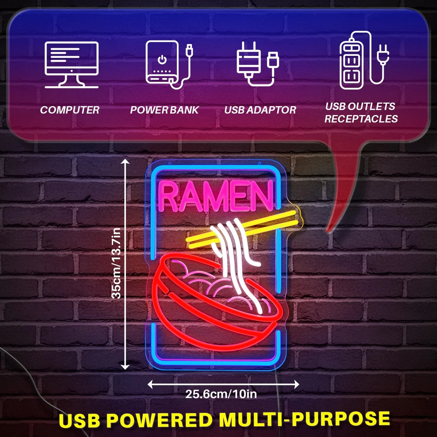 Ramen Neonowy Szyld LED z Regulacją Jasności USB do Ściany