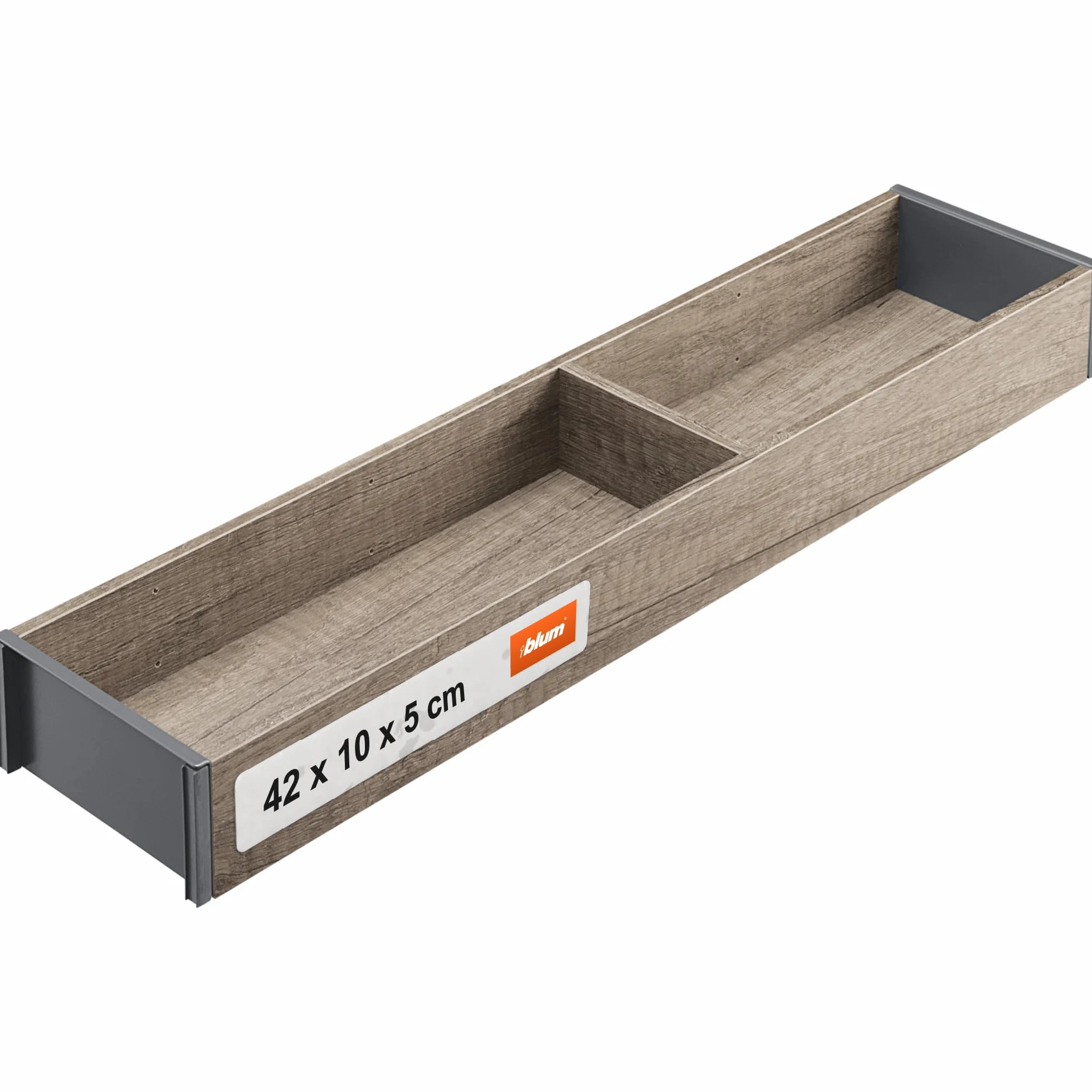 blum AMBIA-LINE organizer szuflady w premium dekorze drewna | idealny kuchnia, łazienka, garderoba | użycie modułowe i pewne trzymanie dzięki nóżkom antypoślizgowym | 42×10×5 cm | Dąb Nebraska