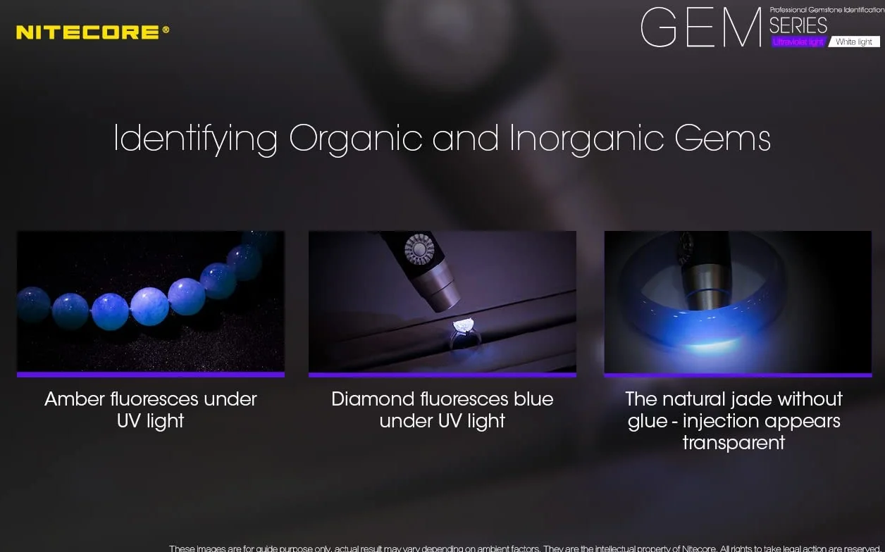 NITECORE GEM10UV Latarka identyfikacyjna z kamieniami ultrafioletowymi LED, czarna