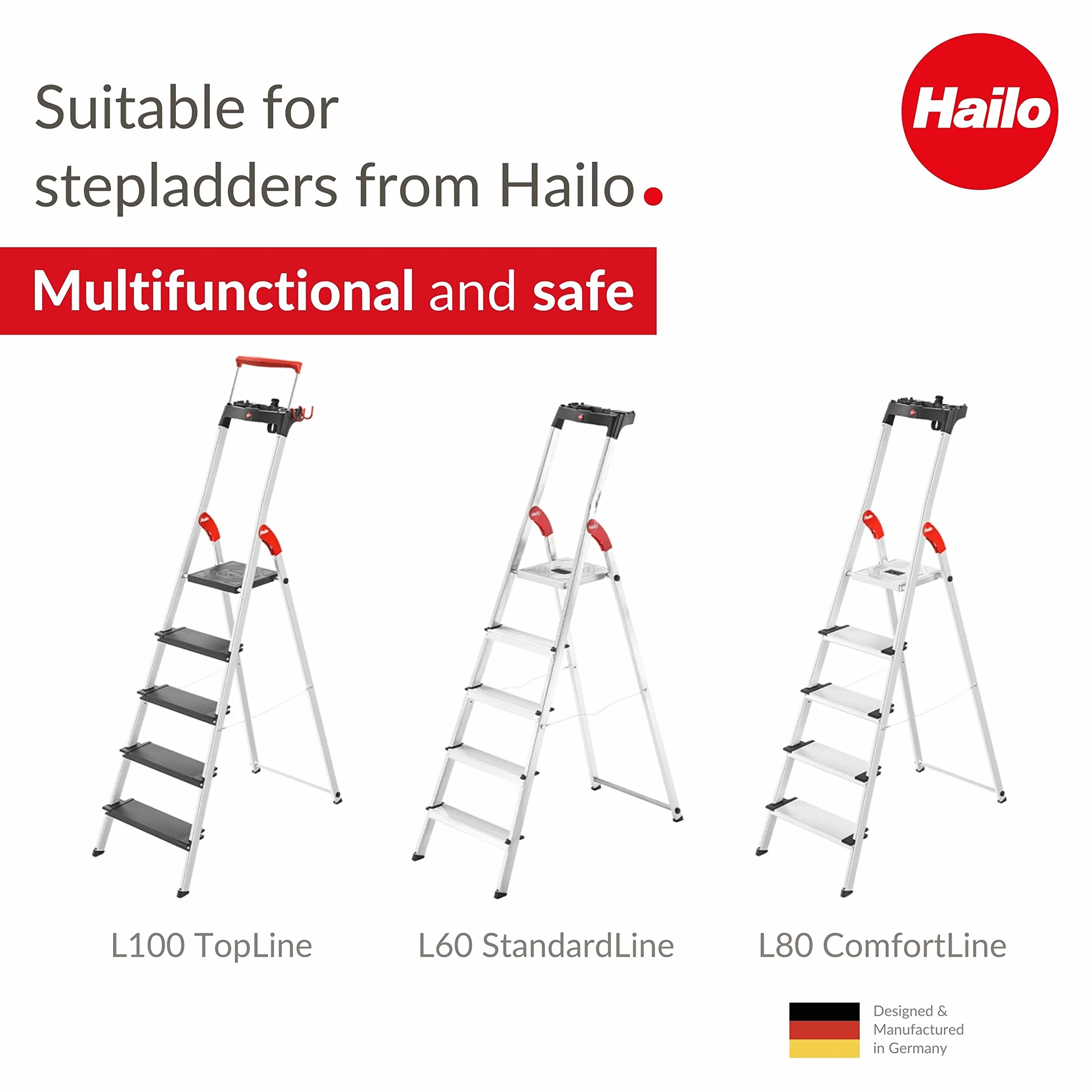 Hailo EasyClix Living Size L – zestaw wymiennych nóżek do drabin stojących Hailo – łatwa i szybka wymiana – chroni wrażliwe podłogi przed zadrapaniami i paskami – antypoślizgowa podstawa – miękki