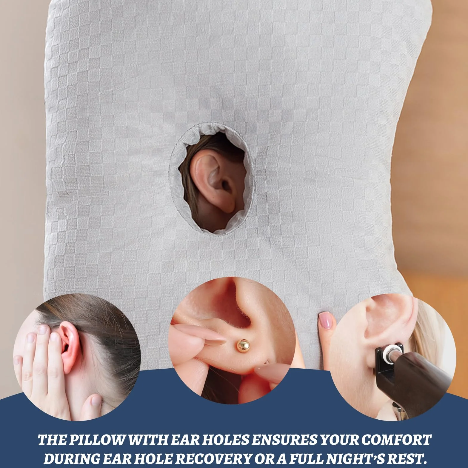 Poduszka do piercingu, poduszka w kształcie pączka z otworem, ergonomiczna poduszka do piercingu, poduszka do piercingu, łagodząca ból snu, poduszka (szara)