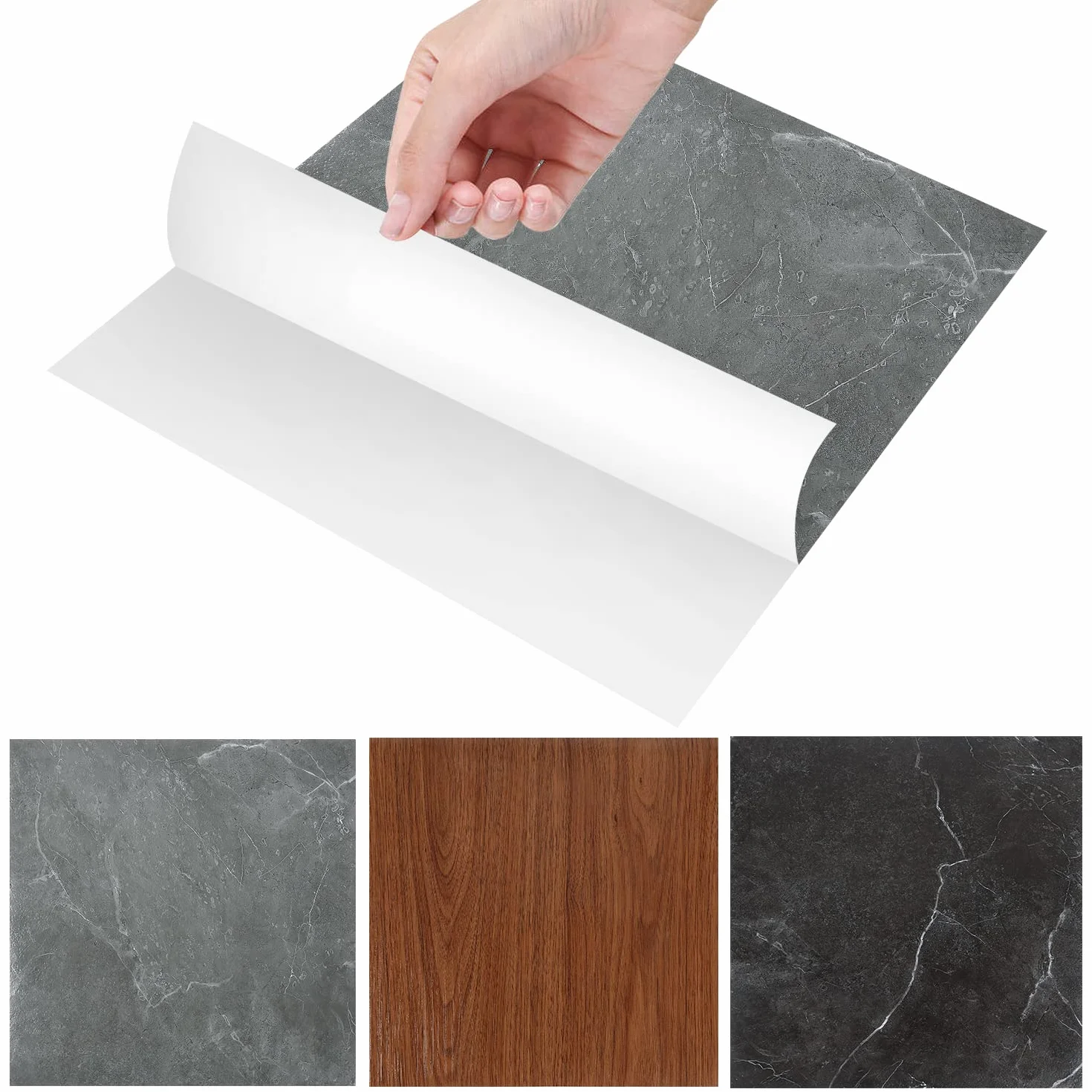 Gimisgu Wykładzina podłogowa z PCW 30 x 30 cm, 110 płytek 10 m², podłoga winylowa, samoprzylepna, antypoślizgowa, wodoszczelna, do cięcia, o wyglądzie płytek, do salonu, kuchni (szary marmur)