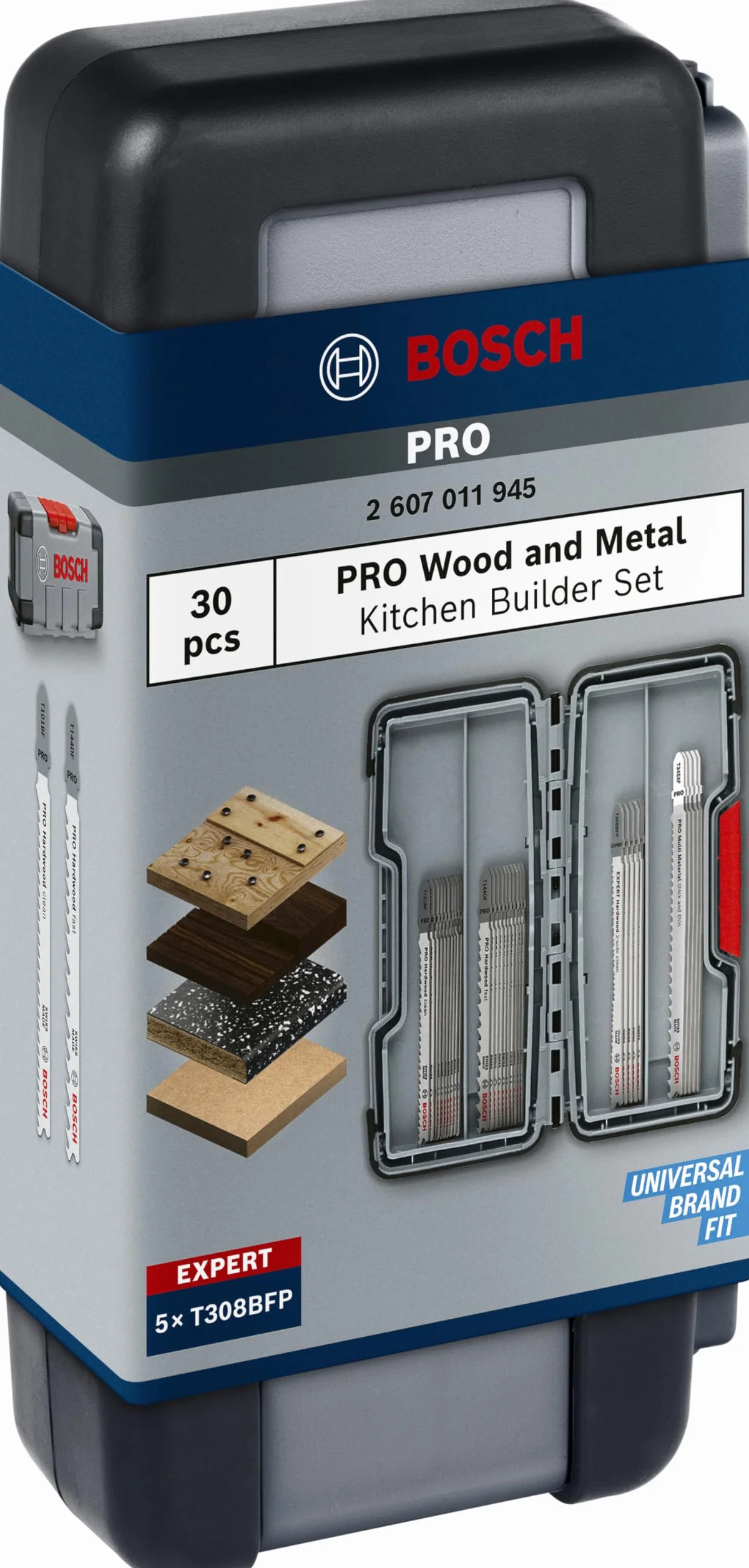 Bosch 30x Zestaw brzeszczotów do wyrzynarki PRO Wood and Metal Kitchen Builder, 30 szt. (do Blat kuchenny, Długość 100 mm, Professional Akcesoria Wyrzynarka)