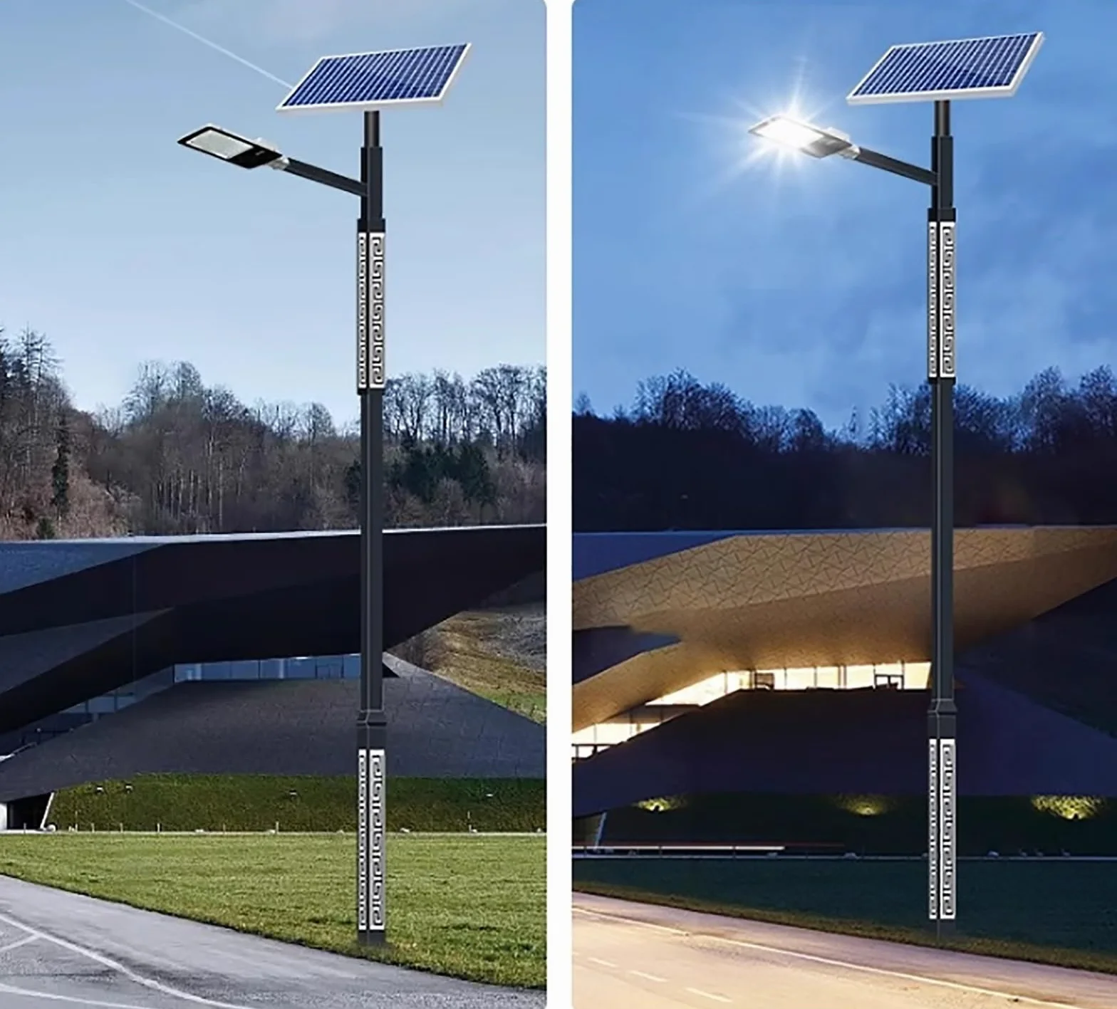 Nowoczesny i solidny słupek do oświetlenia słonecznego na zewnątrz, ocynkowany słupek solarny z czujnikiem ruchu, elegancki design do ogrodu i krajobrazu, długa żywotność (3 metry)