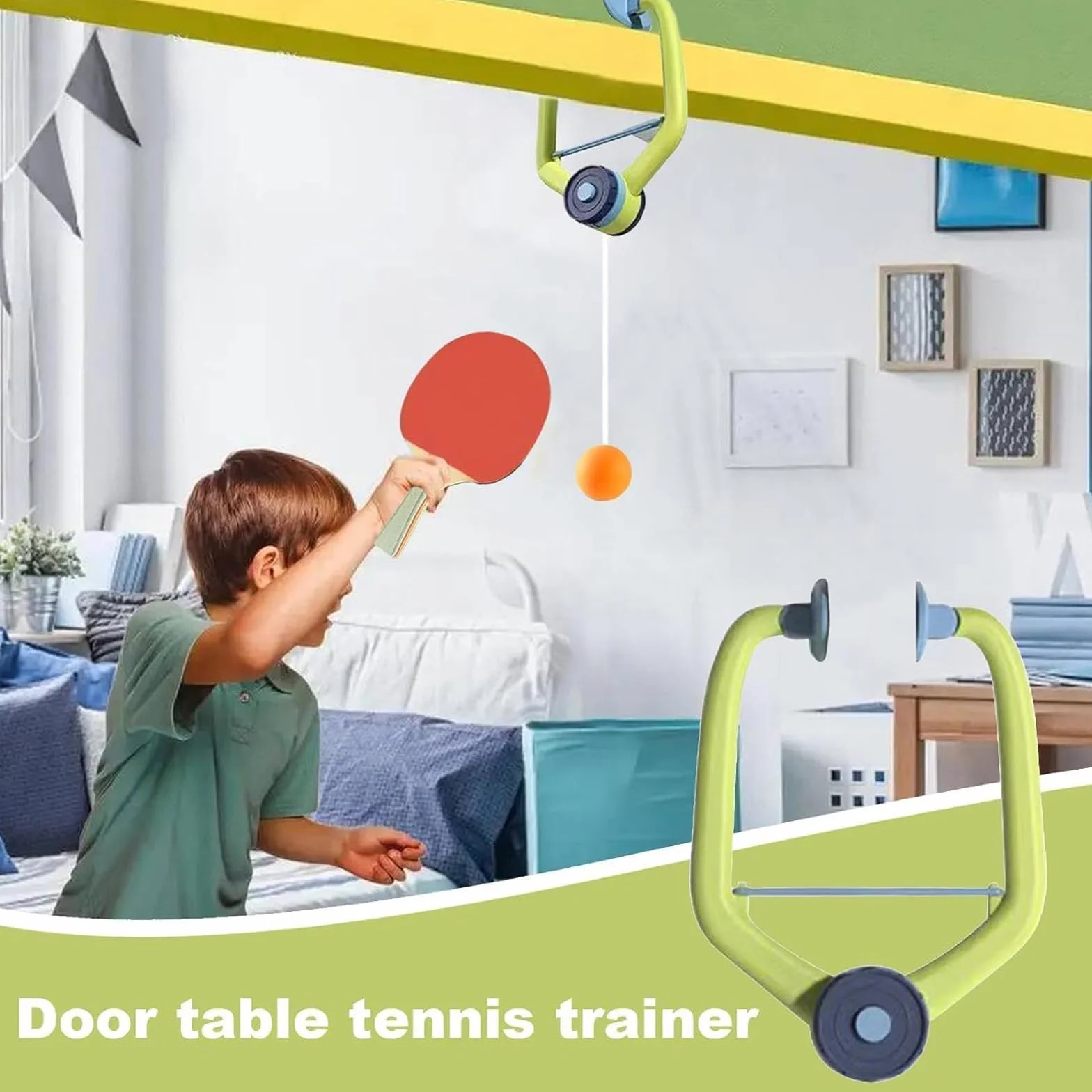 Zestaw do tenisa stołowego na drzwi – trener tenisa stołowego regulowany stół do drzwi, przenośny wiszący tenis stołowy do użytku wewnątrz, z drewnianymi rakietami i piłkami dla dzieci