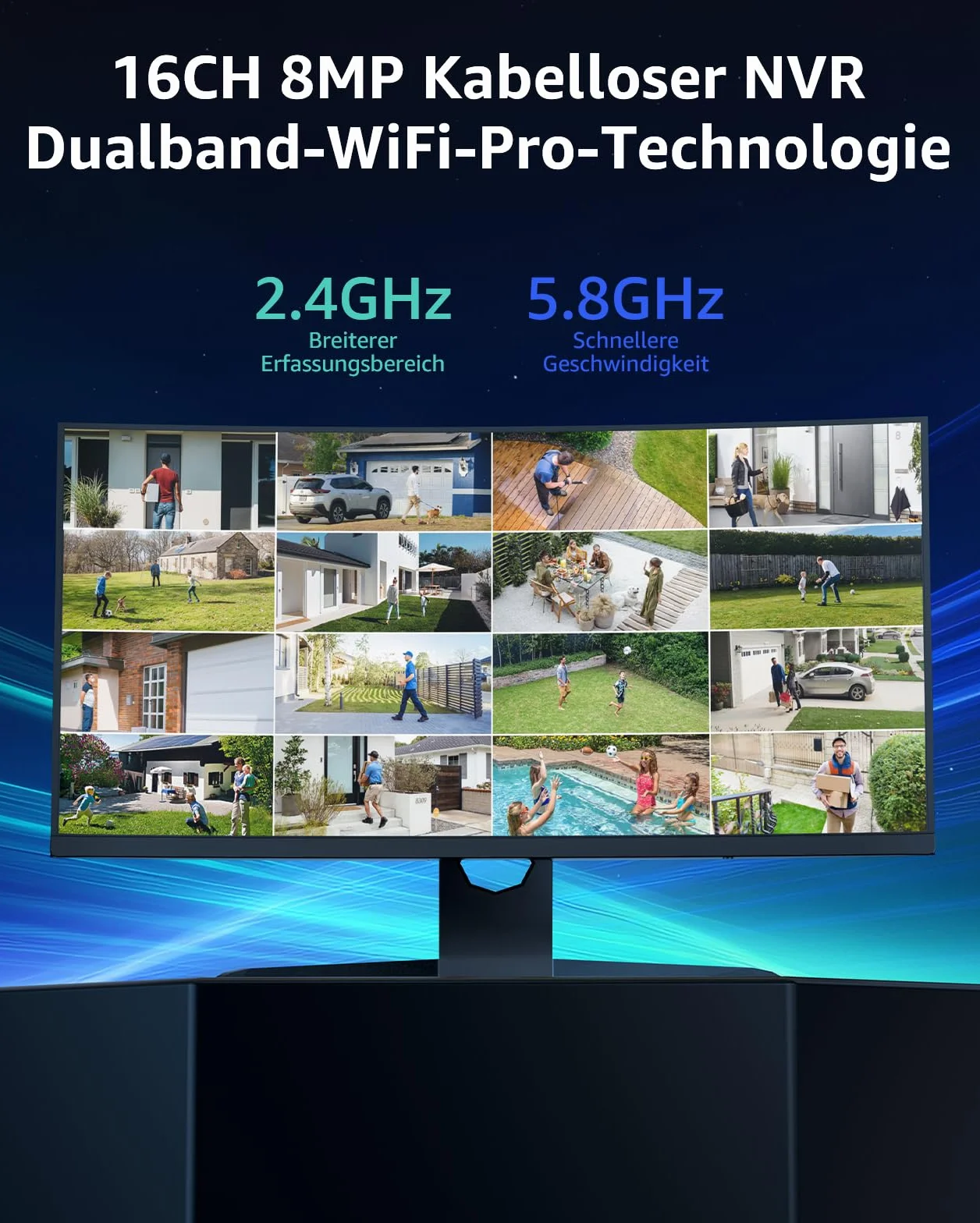 ANNKE Zestaw 2K WLAN kamera do monitoringu, do użytku na zewnątrz, 10X 2K WiFi, 16CH 4K NVR z 8 TB HDD, w pełni metalowy, 5 GHz/2,4 GHz Wi-Fi, noktowizor, rozpoznawanie osób, 2-drożne audio