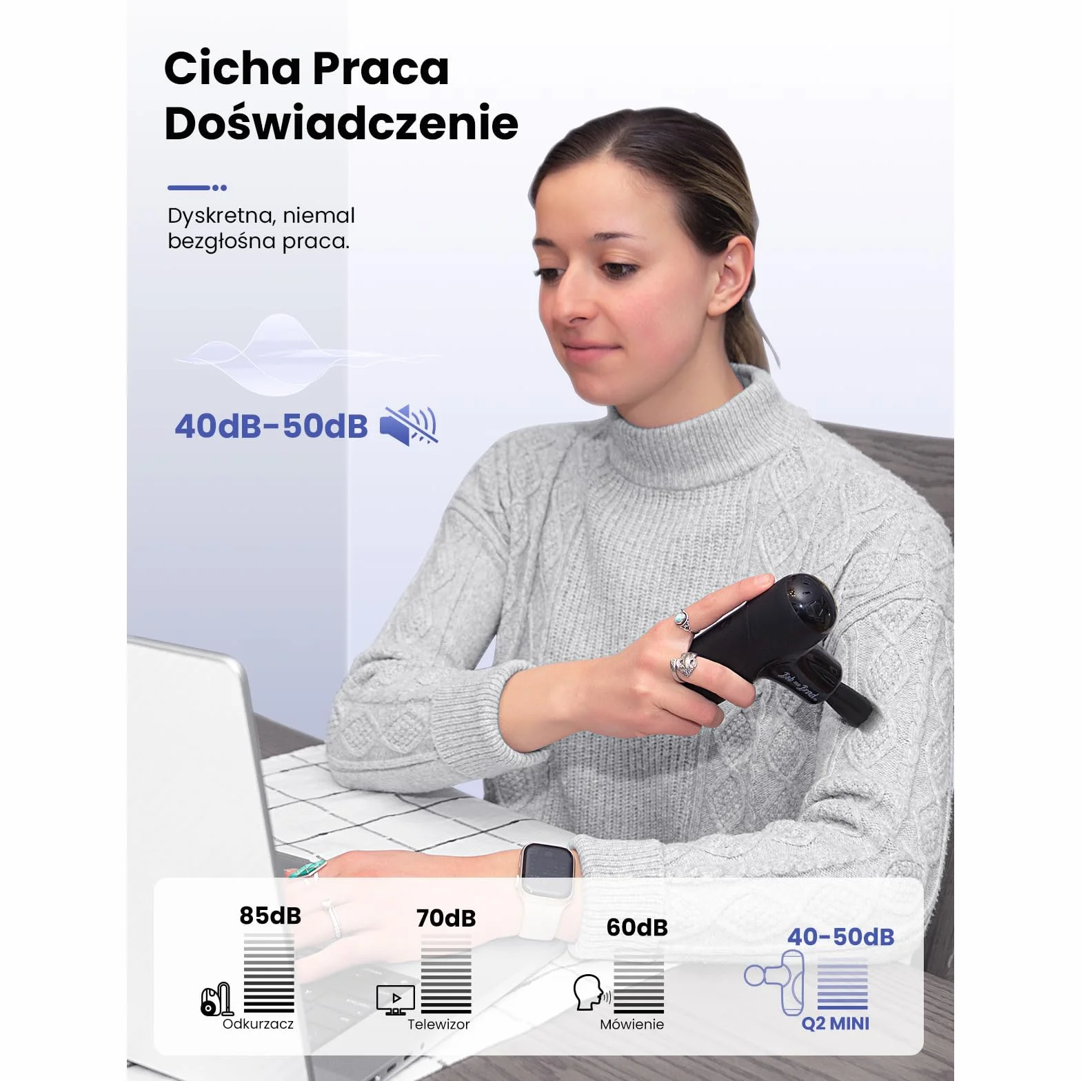 BOB AND BRAD Q2 Mini Pistolet do Masażu, Przenośny Masażer Mięśni Pleców i Barków, Cichy Silnik Bezszczotkowy, Szybkie Ładowanie USB-C, Etui Podróżne, do Biura, Podróży i Sportu, Czarny