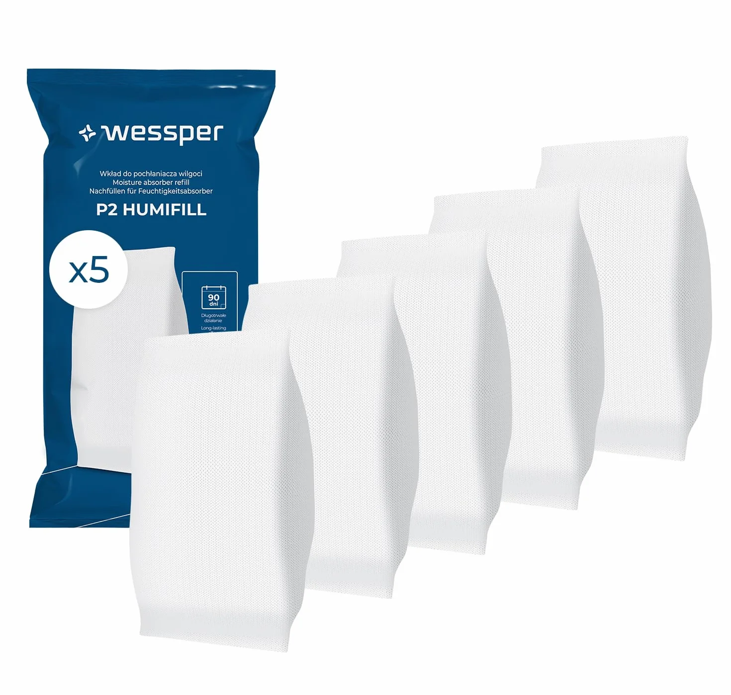 Wessper 5x Wkłady do Osuszacza Powietrza 250g – Granulat Pochłaniacz Wilgoci, Przeciw Pleśni i Zapachom, Uniwersalne Uzupełnienie, Bez Prądu, Do Pomieszczeń