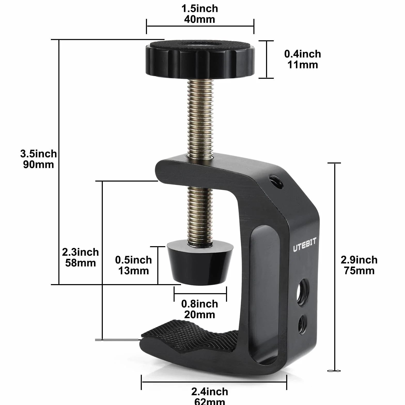 UTEBIT Zacisk C, zaciski ze stali nierdzewnej C z gwintem 1/4" i 3/8", zacisk śrubowy, 0-45 mm, regulowane klamry stołowe, narzędzia zaciskowe do budynków, montażu w domu, obróbki drewna (2 sztuki)