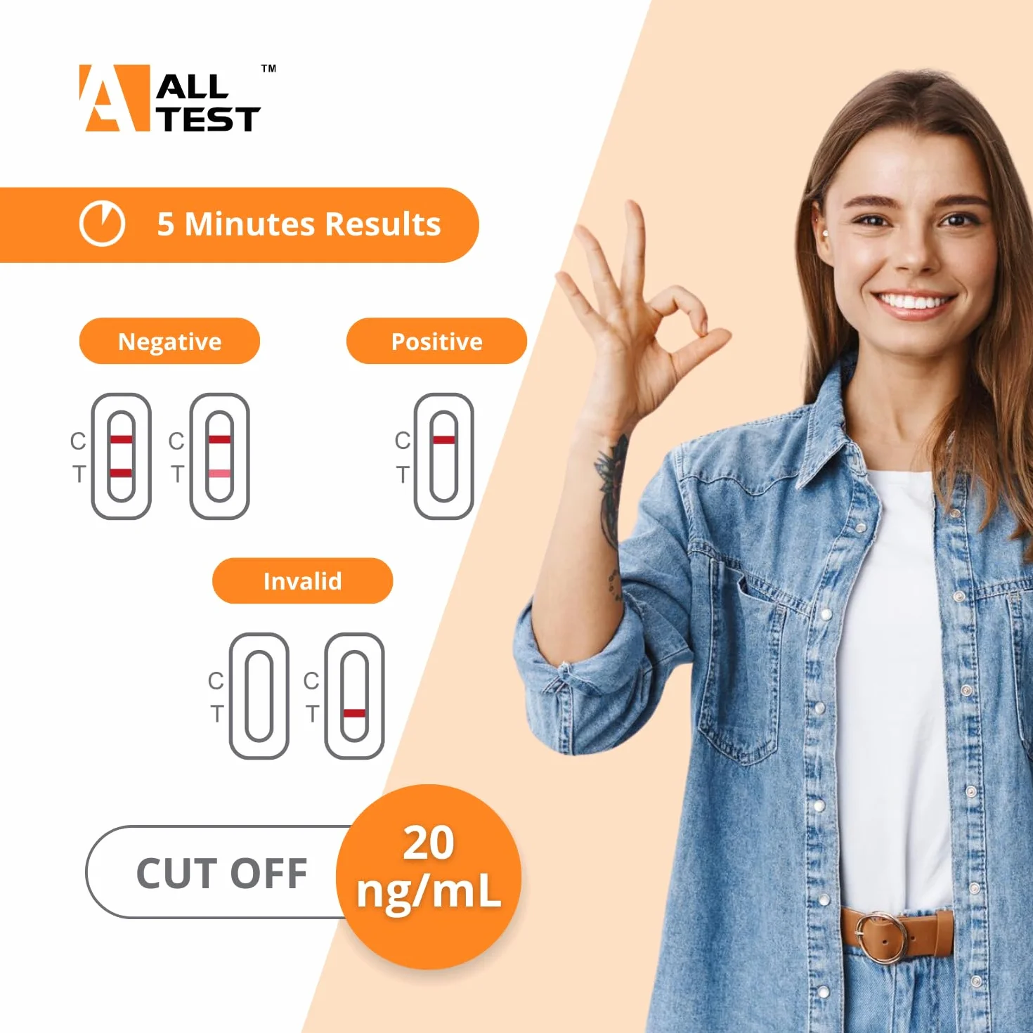 Alltest Test THC Ślina 20 ng/ml Antynarkotykowe Paski Szybki test śliny