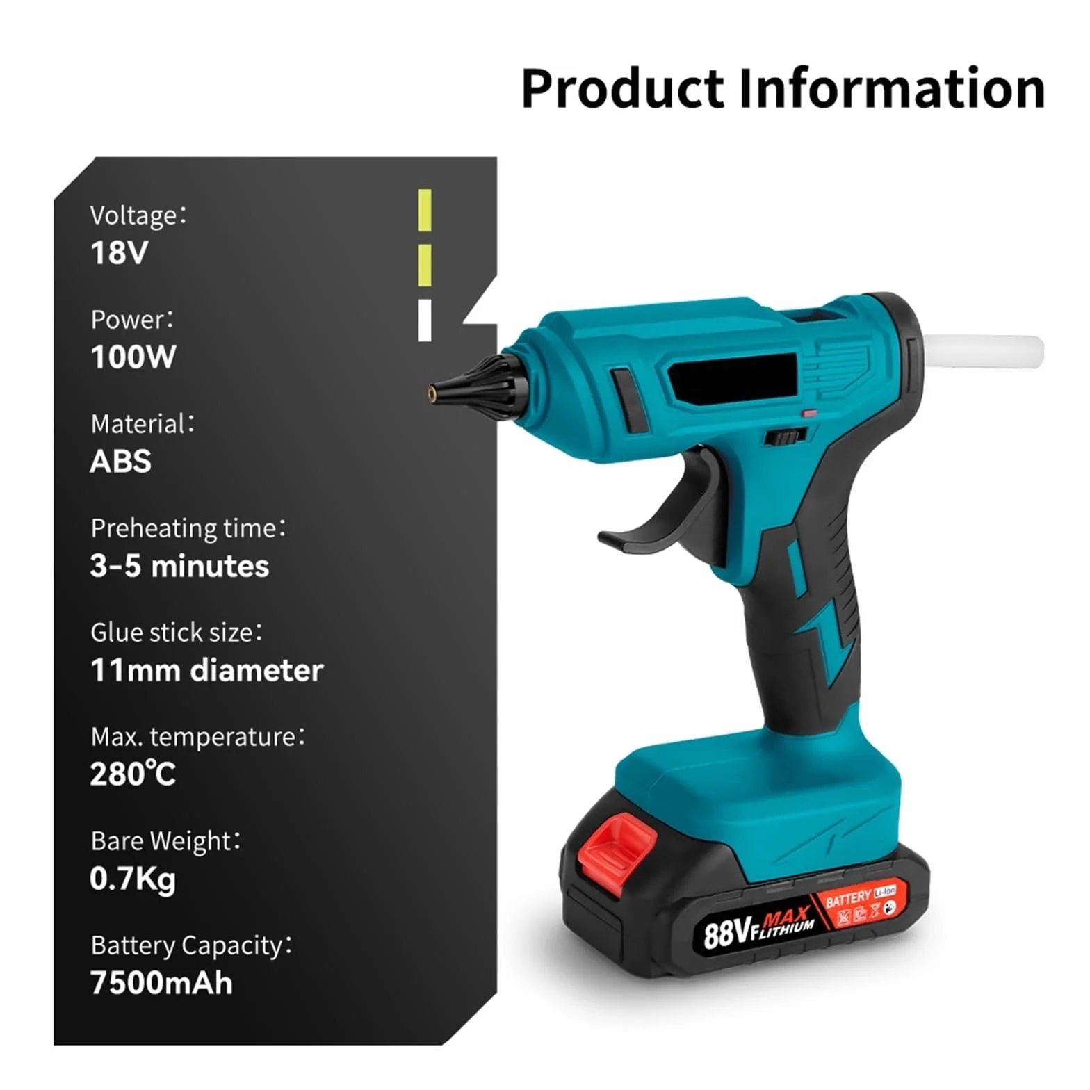 280°C Elektryczny Pistolet Do Klejenia Na Gorąco Przenośny Akumulator DIY Narzędzie Do Naprawy Z 10 Szt. Zestaw Klejów W Sztyfcie Do Akumulatora 18 V Szybkie Nagrzewanie(1 Battery)