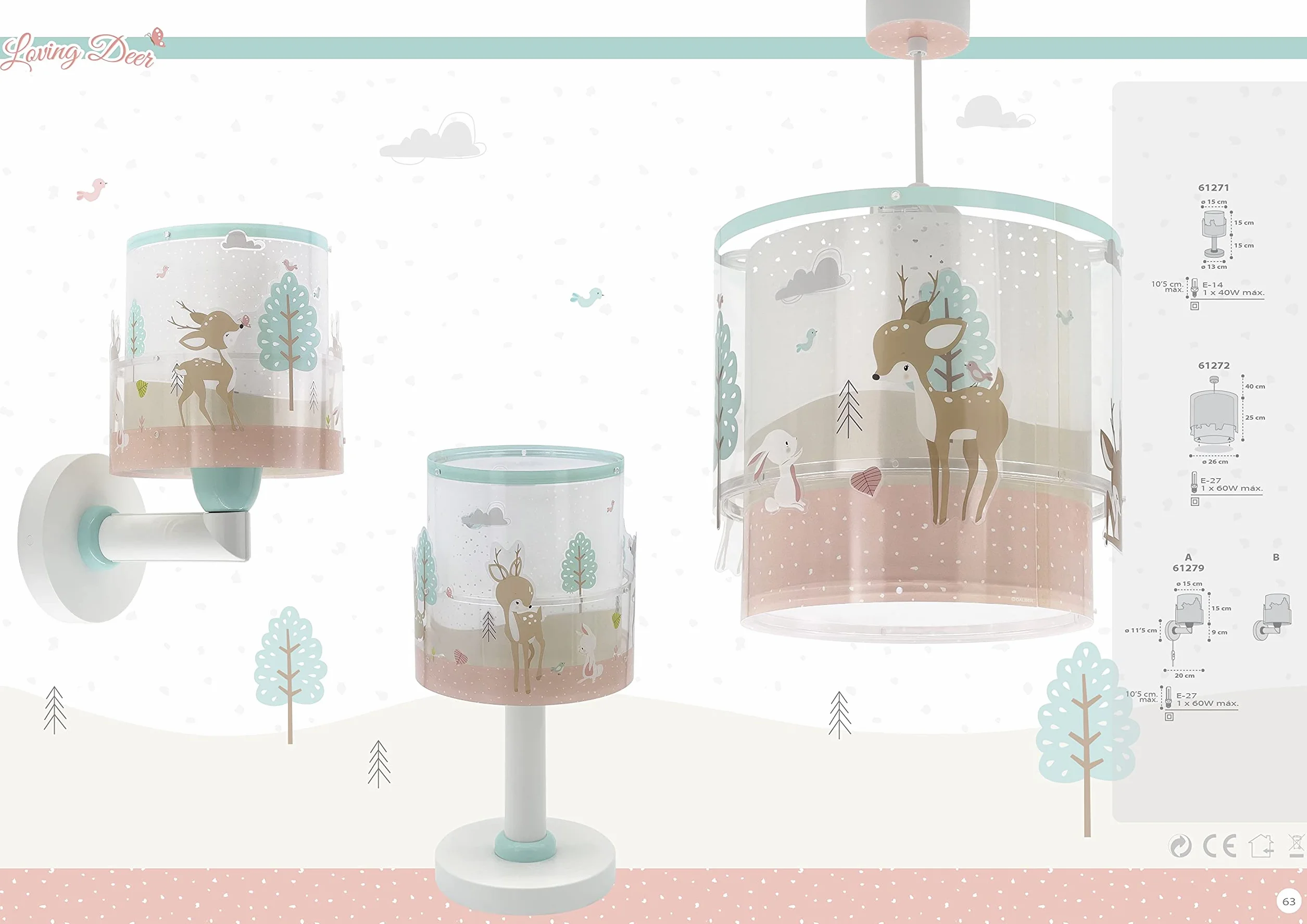 Dziecięca lampa sufitowa Dalber Loving Deer Deer Animals Różowa (61272)