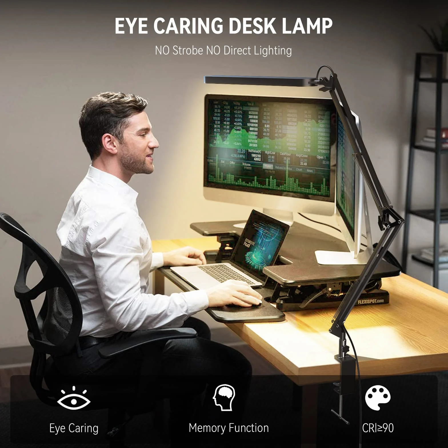 Lampa Biurkowa SKYLEO - LED Lampy na Biurko - 5 Trybów Kolorów X 11 Poziomów Jasności - Regulowane Ramię Obrotowe - Timer i Funkcja Pamięci - Lampa Studyjna 12 W - Czarna