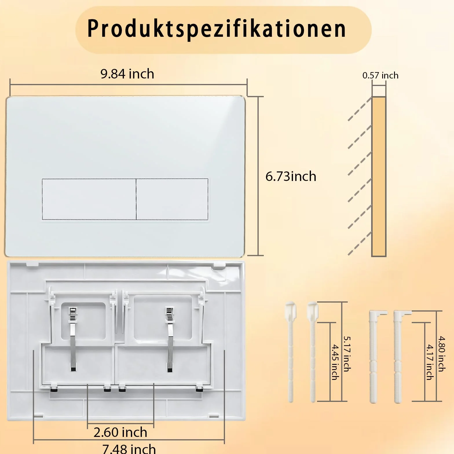 Empyreal Panel Przycisków WC, kompatybilny z Geberit Sigma 01/20/30, UP300 i UP320, podwójne spłukiwanie, 245×164 mm, z zestawem dźwigni i ramą. (biały)