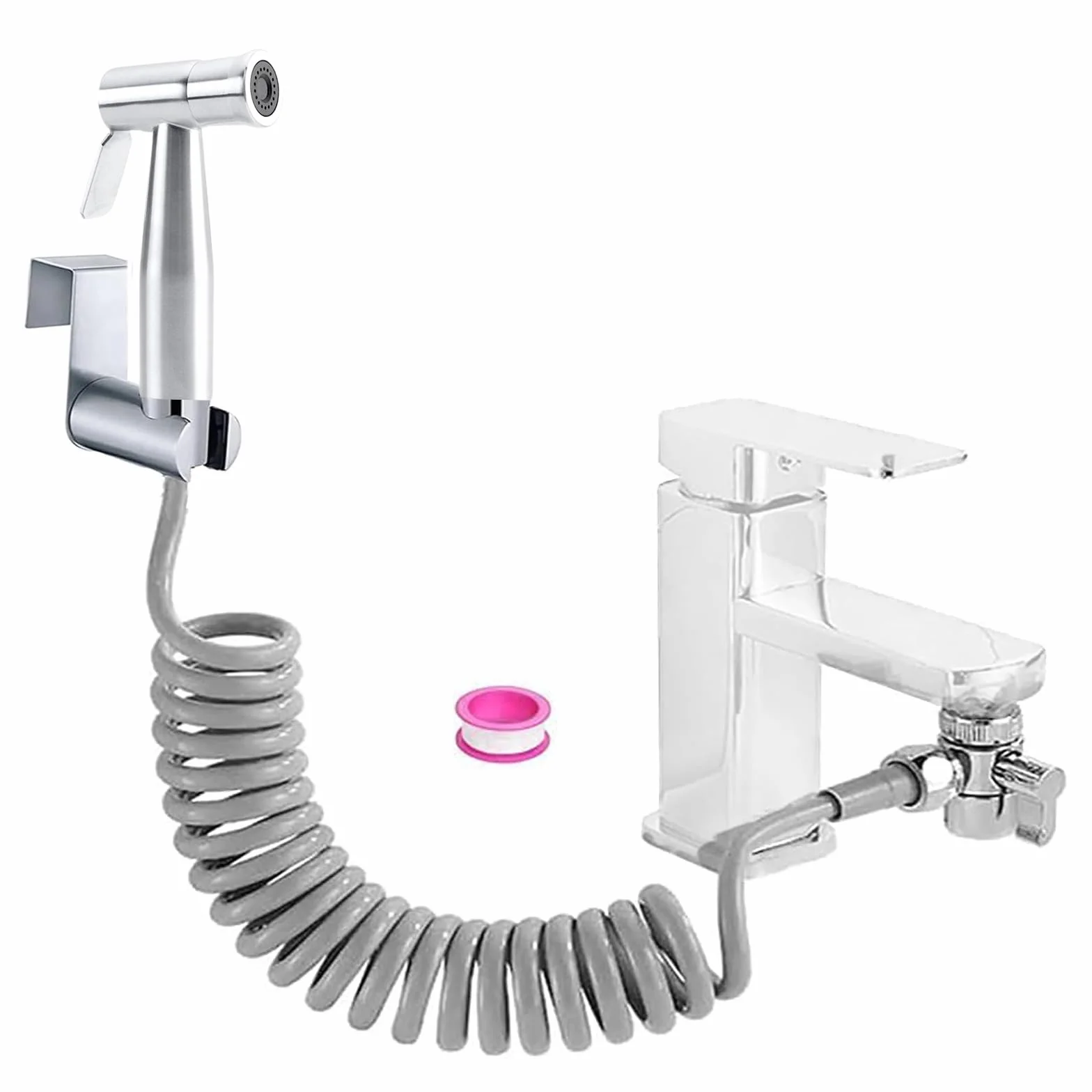 Bidet zestaw prysznicowy z kranem, dozownikiem, srebrny