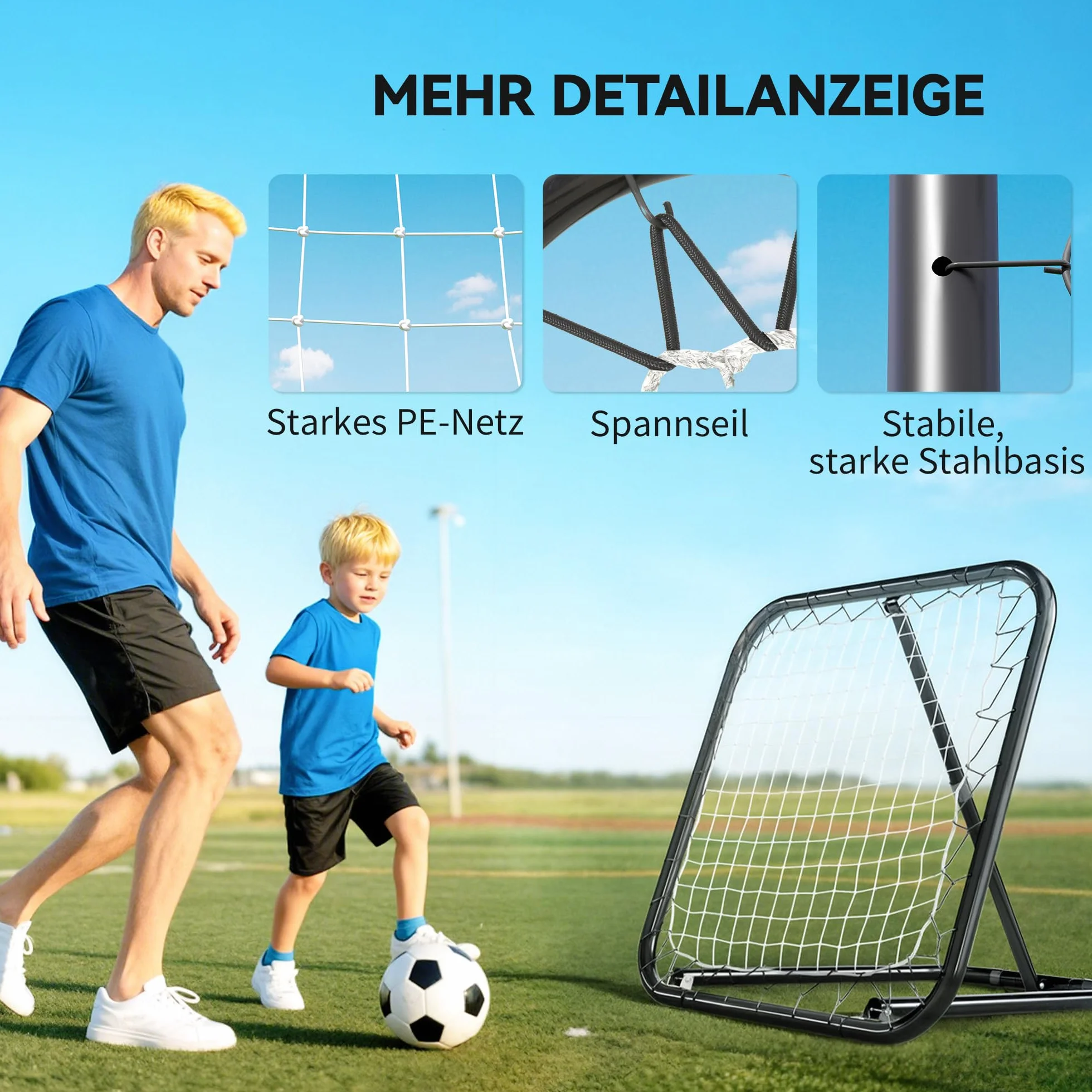 HOMCOM rebounder do piłki nożnej składana bramka odbijająca ściana do odbijania siatka do baseballu koszykówki z 5-stopniową regulacją metal kolor czarny 78 x 84 x 65-78 cm
