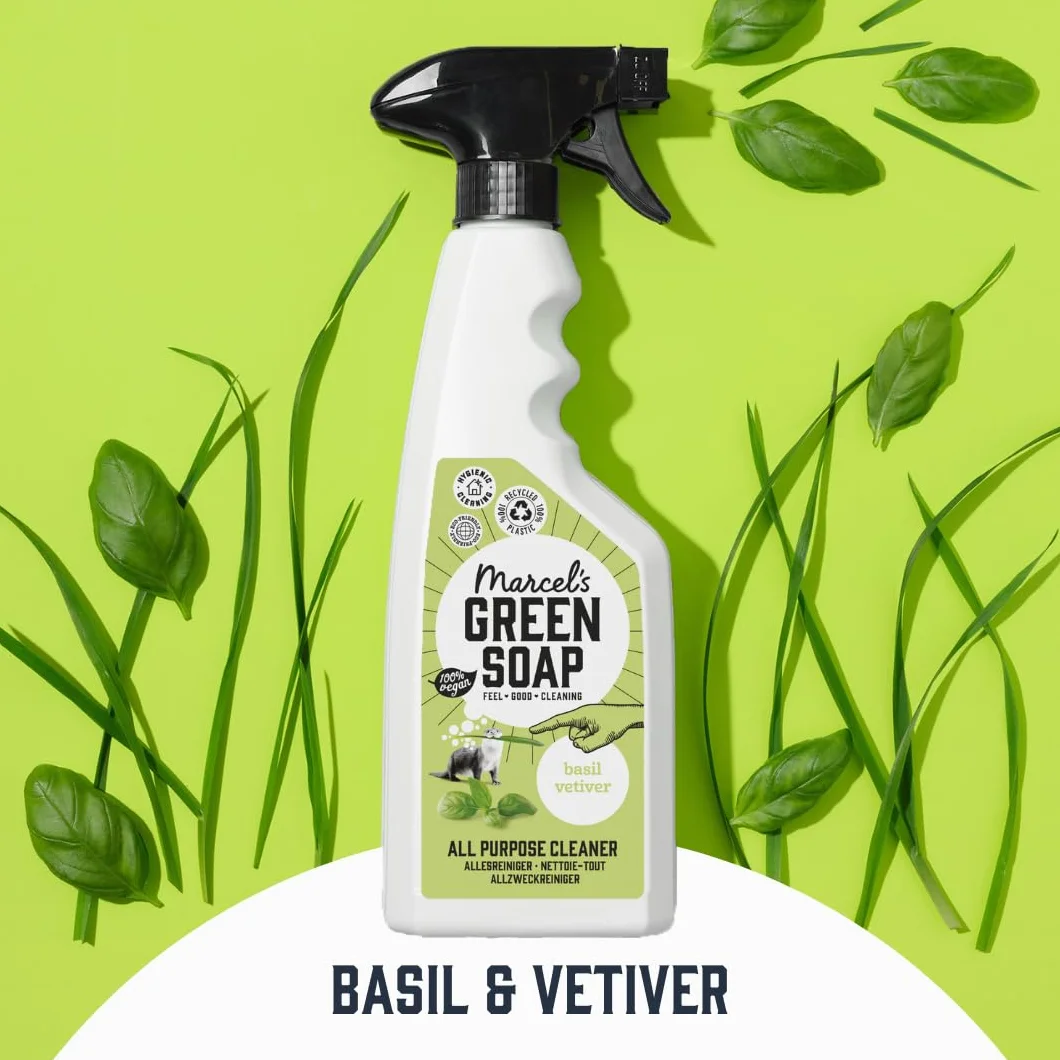 Marcel's Green Soap - Uniwersalny spray bazylia i wetiweria - spray czyszczący - przyjazny dla środowiska - wegański - 99% biodegradowalny - 500 ml