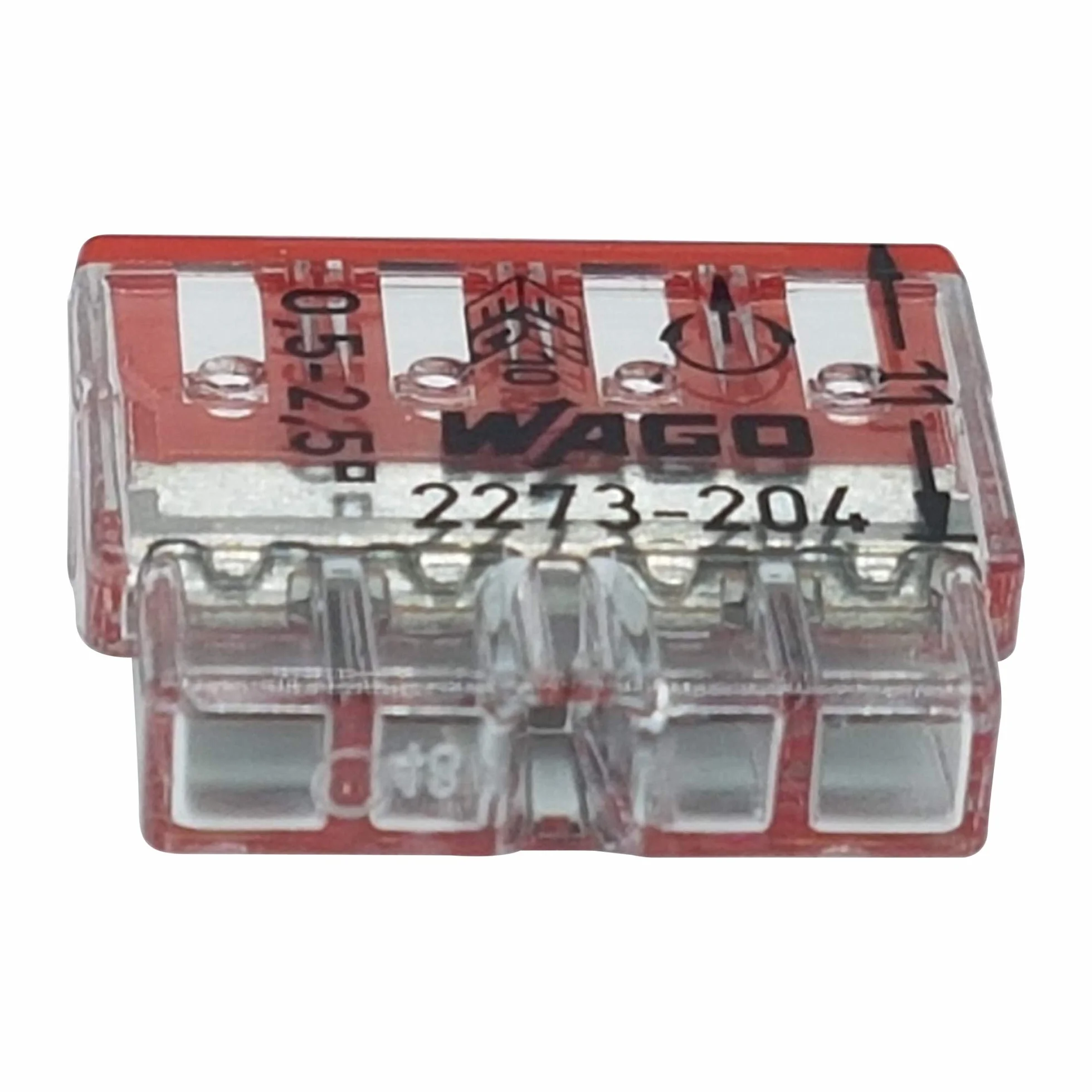 Wago 2273-204 Zestaw 20 zacisków zacisków COMPACT Ø 0,5-2,5 mm², 4 piny, przezroczysty/czerwony