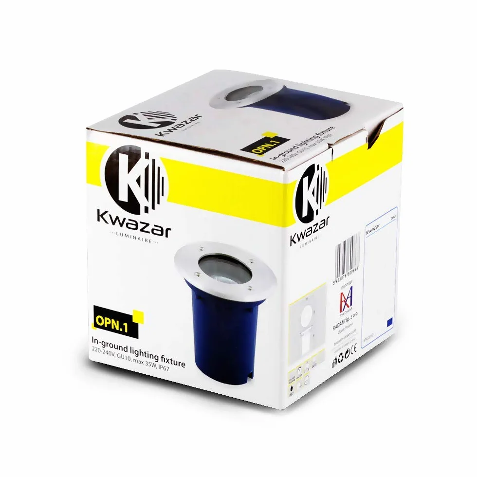 Kwazar Luminaire - Oprawa Najazdowa - Lampa Zewnętrzna Wpuszczana Okrągła GU10 max. 35W, IP67, Odporna na Obciążenie do 3,5 t - z Puszką Montażową - do Oświetlenia Tarasu, Ogrodu i Ścieżek - FOLIO