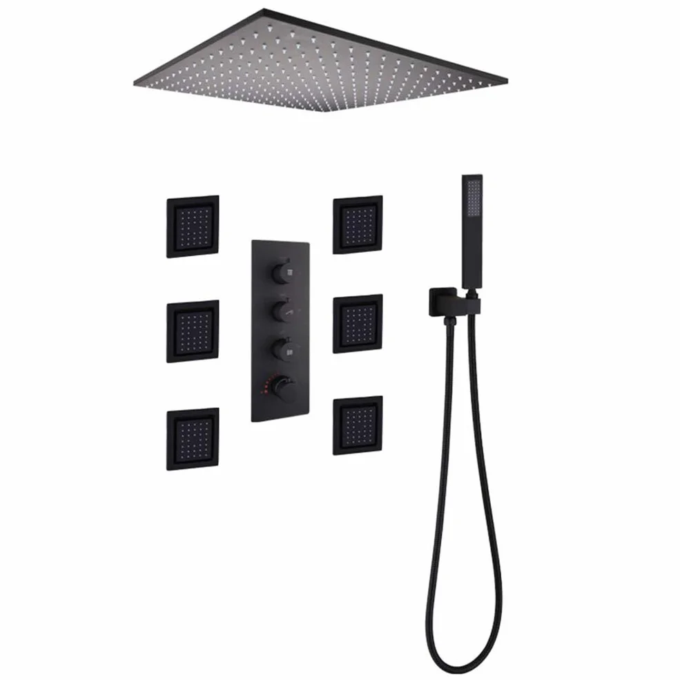 Nowoczesny Kran Prysznicowy Led Montowany Na Suficie,Bateria Prysznicowa Z Mieszaczem Ceramicznym,Czarny Matowy Lakier,16-Calowa Głowica Prysznicowa,Zestaw Wykończeniowy P