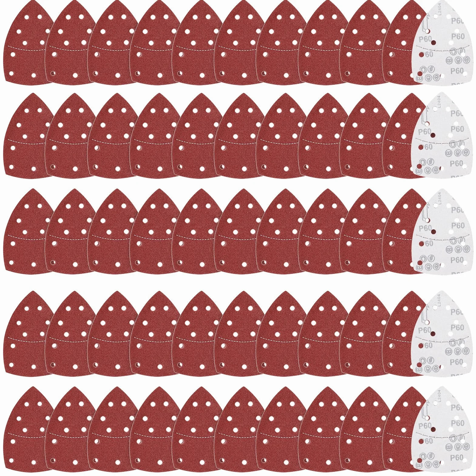 60 sztuk arkuszy ściernych 152 x 105 mm trójkątny papier ścierny z 11 otworami ziarnistość 55 papier ścierny szlifierka do drewna, metalu i tworzyw sztucznych