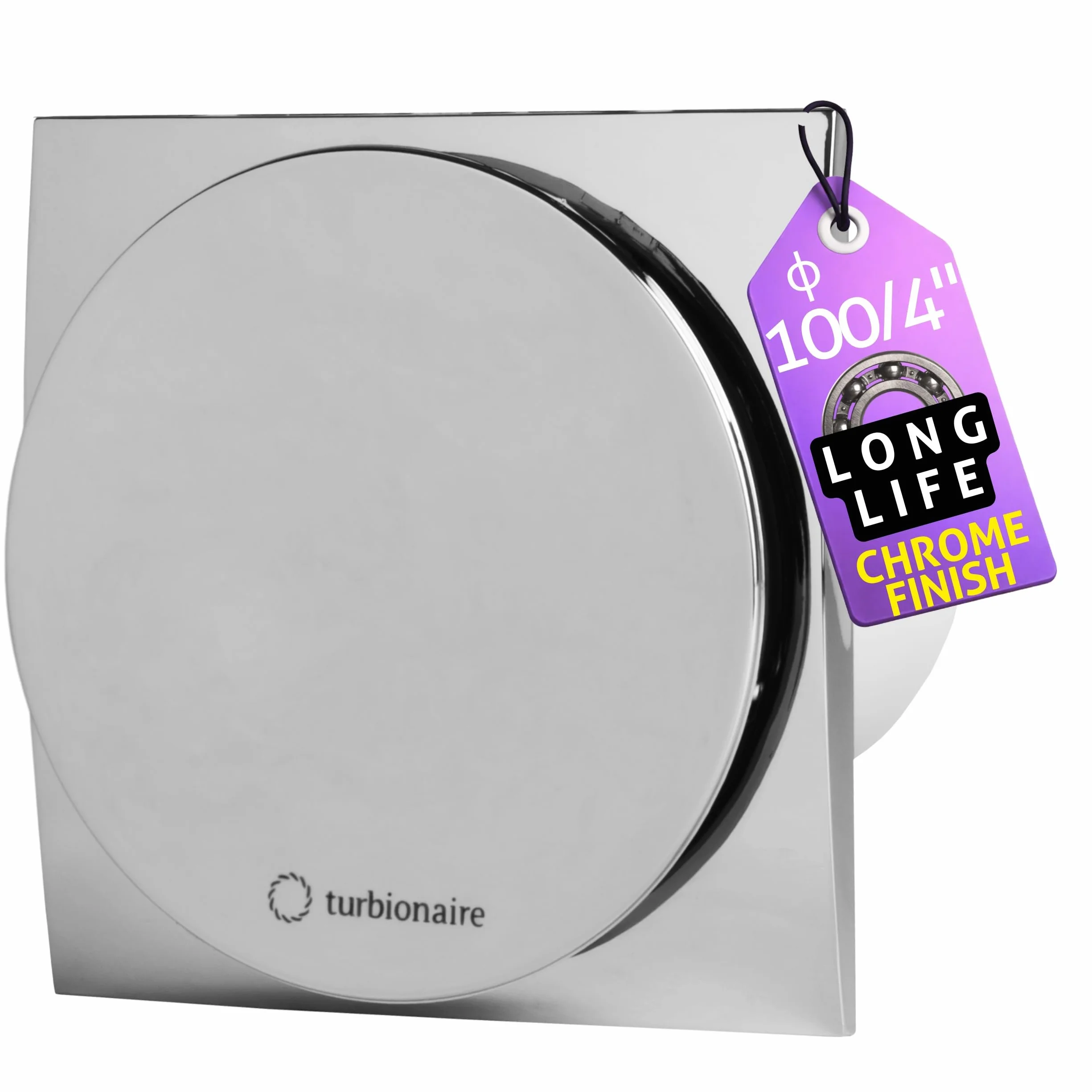 Turbionaire MIO 100 LL-SC wentylator łazienkowy, 100 mm, chromowany do ewakuacji, standard do łazienki, kuchni, silnika z łożyskami kulkowymi, blokada biegu wstecznego, stopień ochrony IPX4 przed