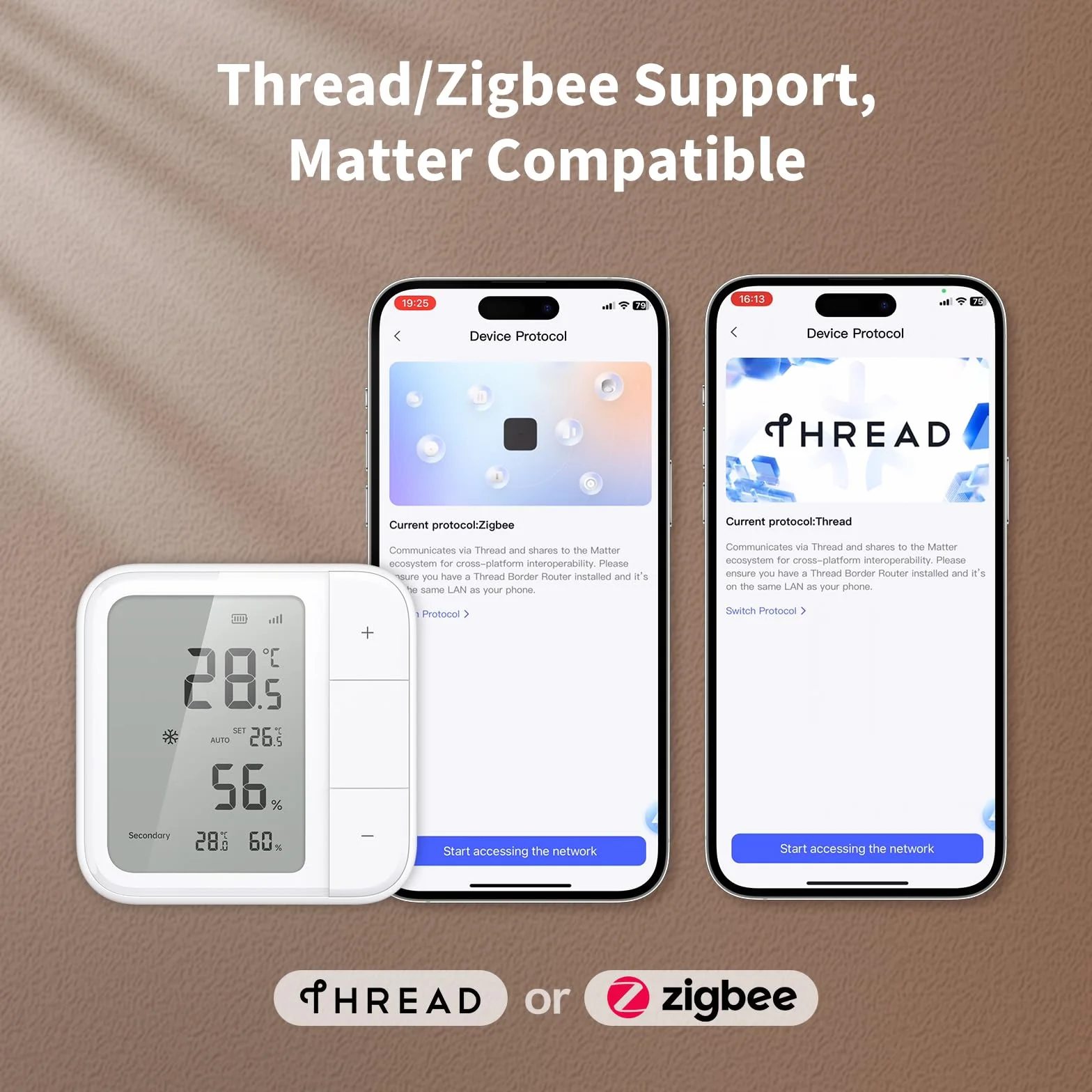 Aqara Thread/Zigbee Wielofunkcyjny czujnik temperatury W100, Temperature & Humidity Monitoring, Bezprzewodowy, Zdalne Sterowanie HVAC, 3 przyciski, Matter, HomeKit, Apple Home, Alexa, Google