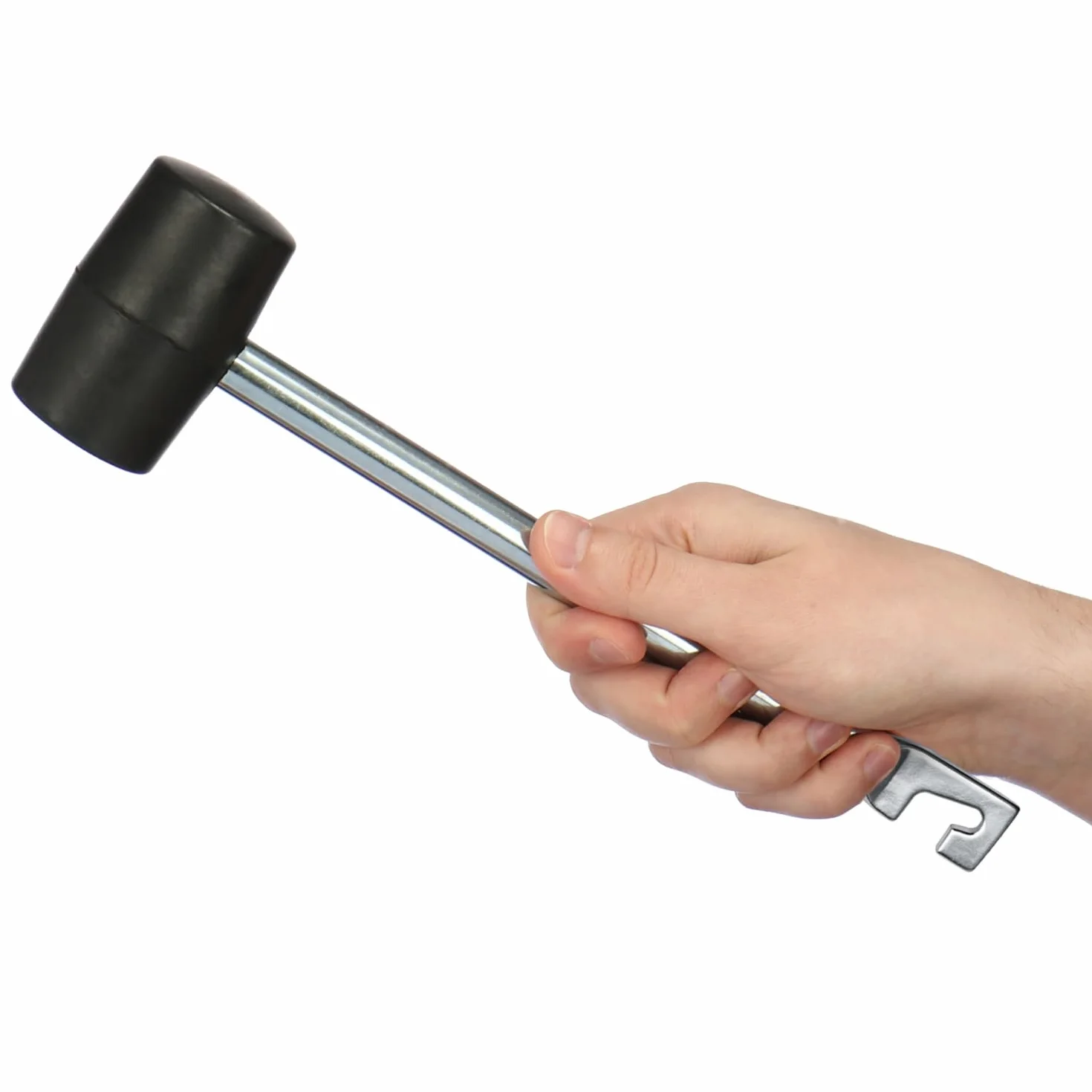 COM-FOUR® Mlotek gumowy z wyciagaczem do kolków - Mlotek z miekkim obuchem i metalowym trzonkiem - Mlotek z kolkami do biwakowania i rzemiosla - Mlotek (01 szt. - z uchwytem hakowym)