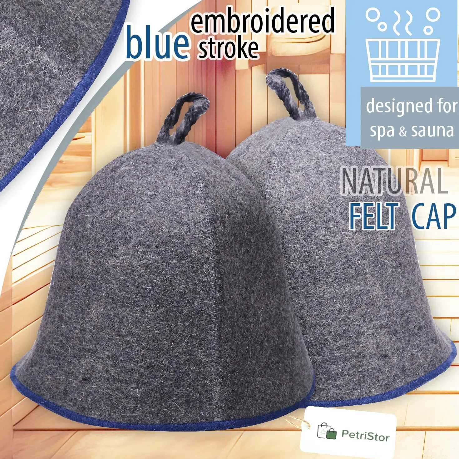 PetriStor Sauna Hat Comfort - Sauna Hat for Women - Wool - for Men - Bathhouse - Felt Cap